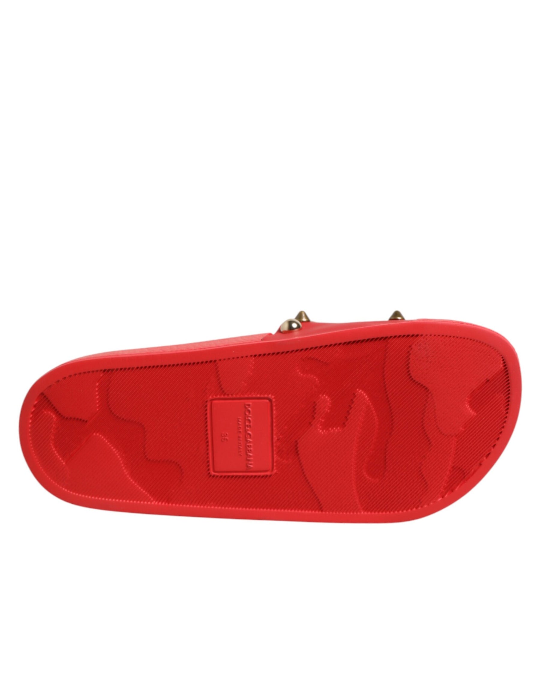Dolce & Gabbana Red Sacred Heart Stud Slides Beachwear Shoes | Regal Royce