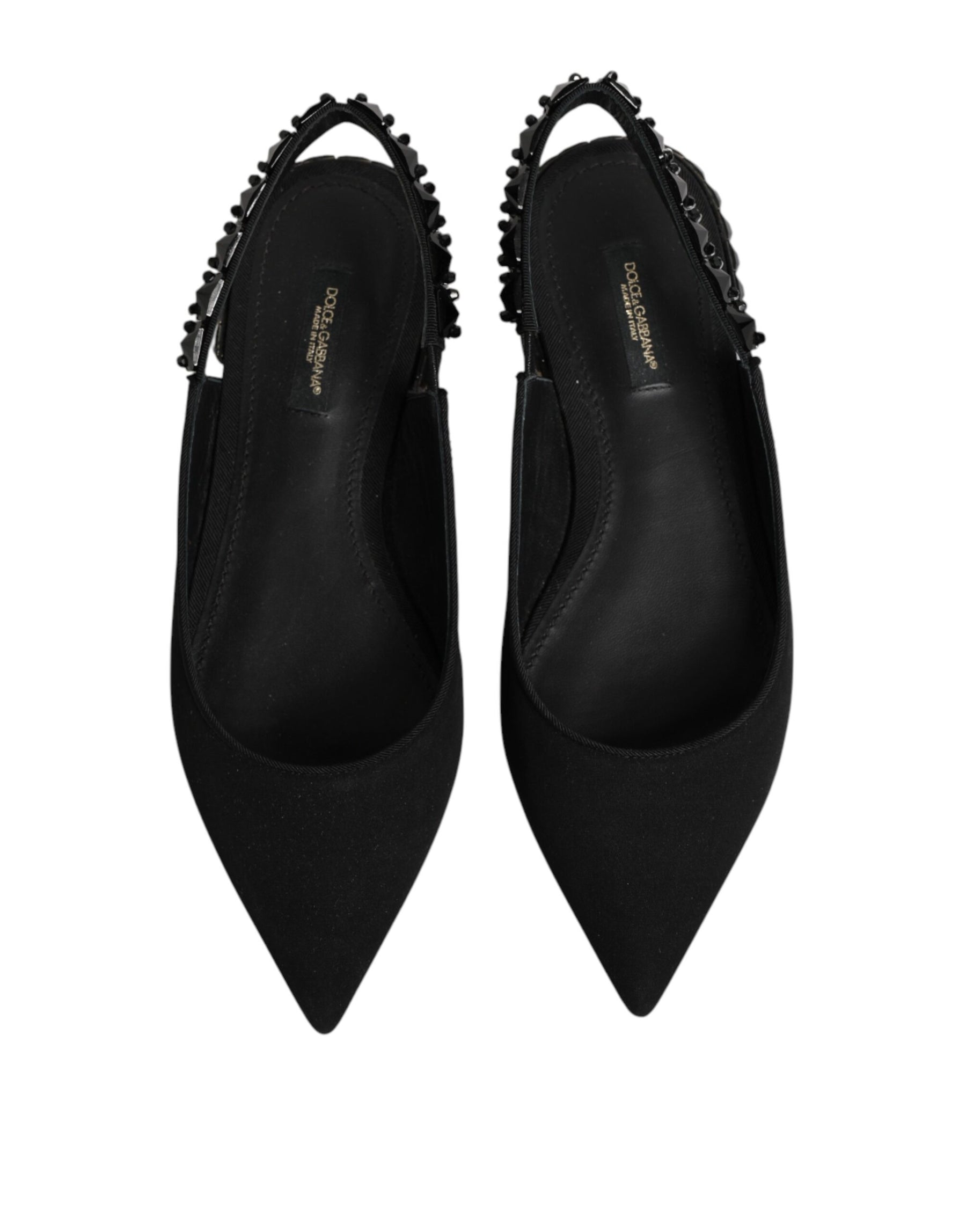 Dolce & Gabbana Black Crystal Charmeuse Slingback Shoes | Regal Royce