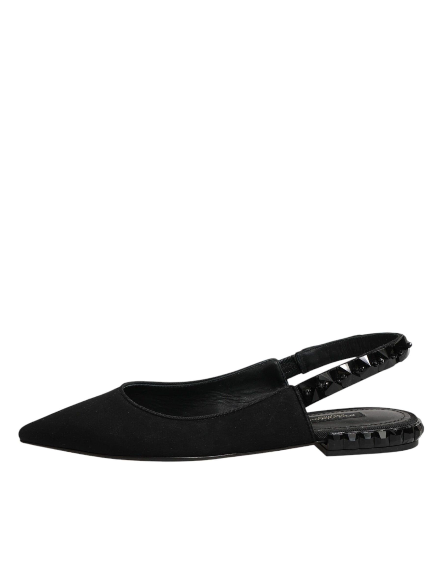 Dolce & Gabbana Black Crystal Charmeuse Slingback Shoes | Regal Royce
