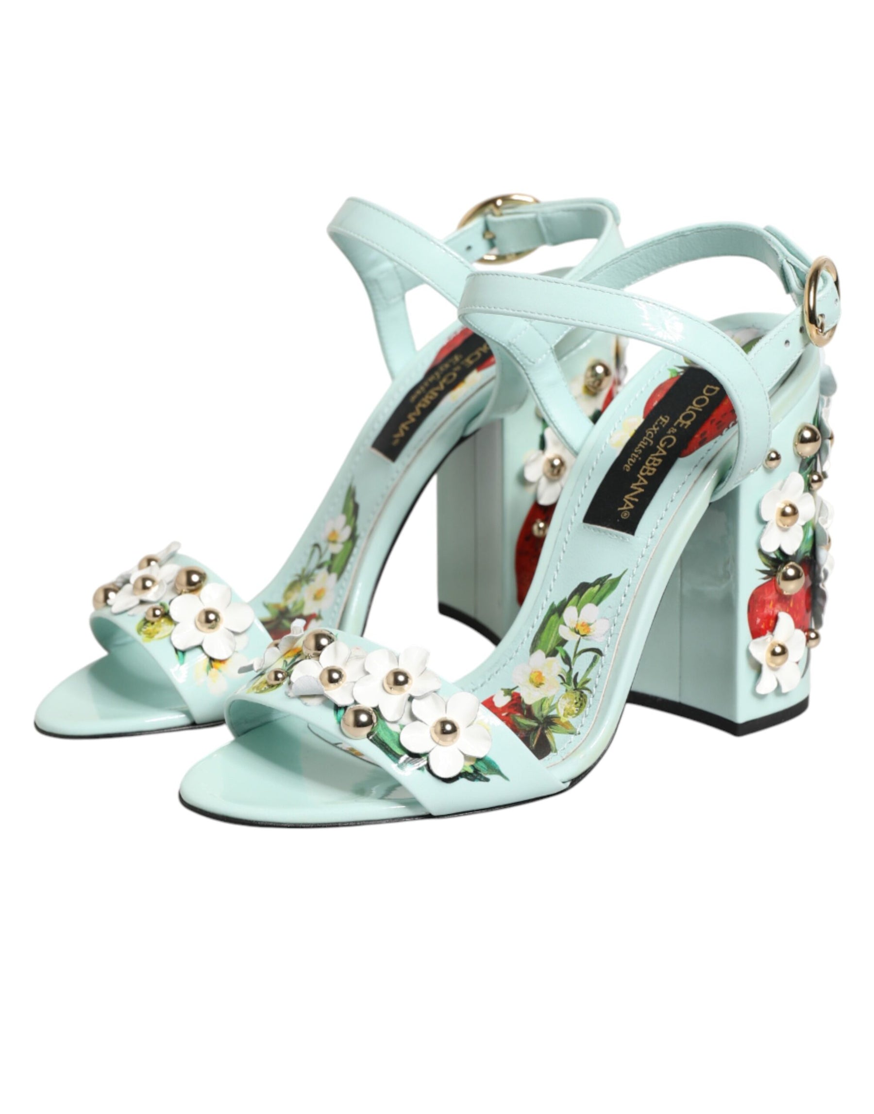 Dolce & Gabbana Mint Green Floral Studs Heels Sandals Shoes | Regal Royce