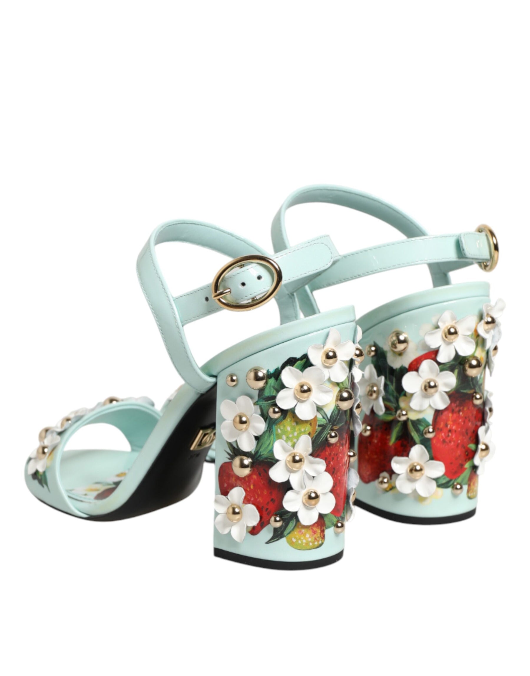 Dolce & Gabbana Mint Green Floral Studs Heels Sandals Shoes | Regal Royce