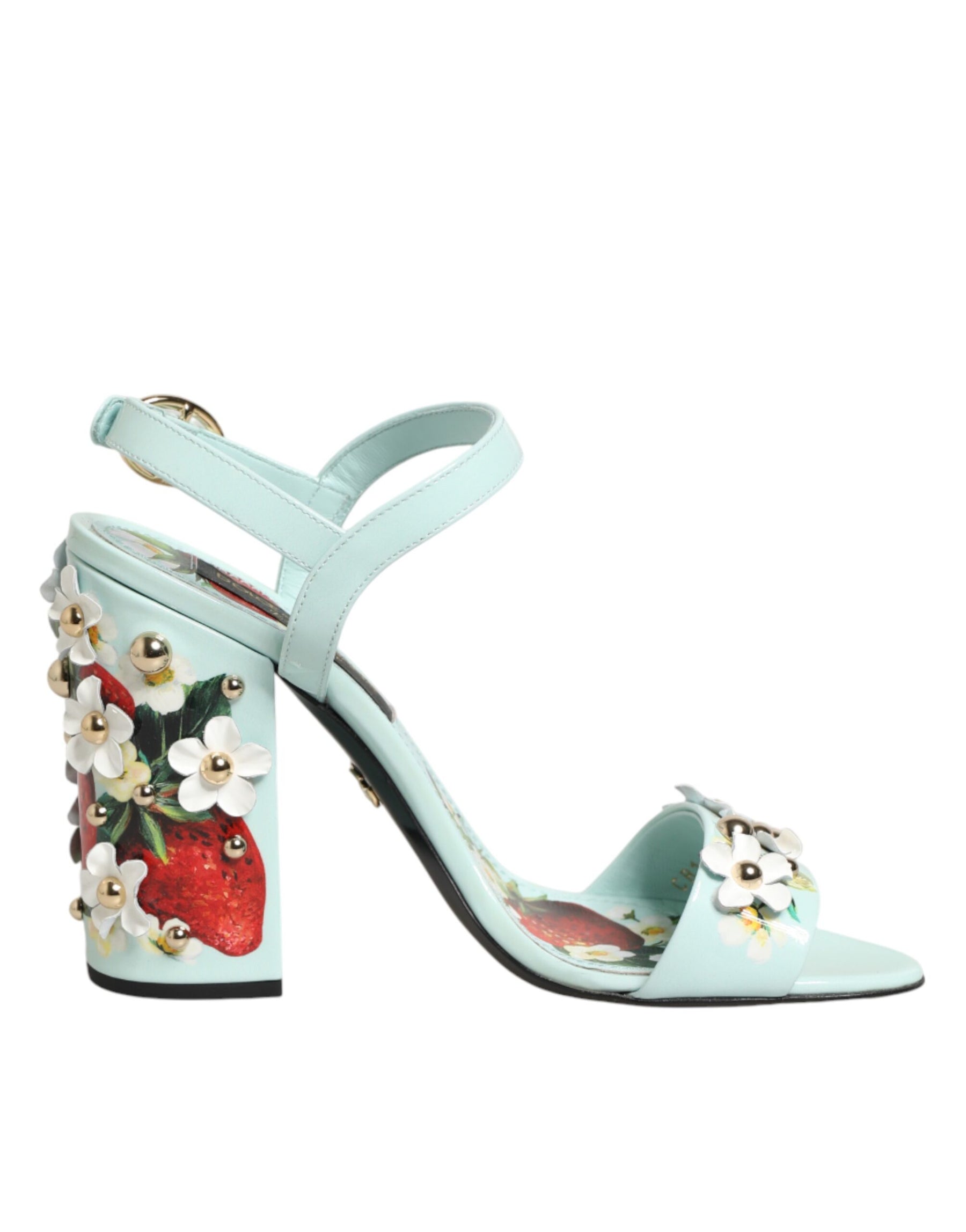 Dolce & Gabbana Mint Green Floral Studs Heels Sandals Shoes | Regal Royce