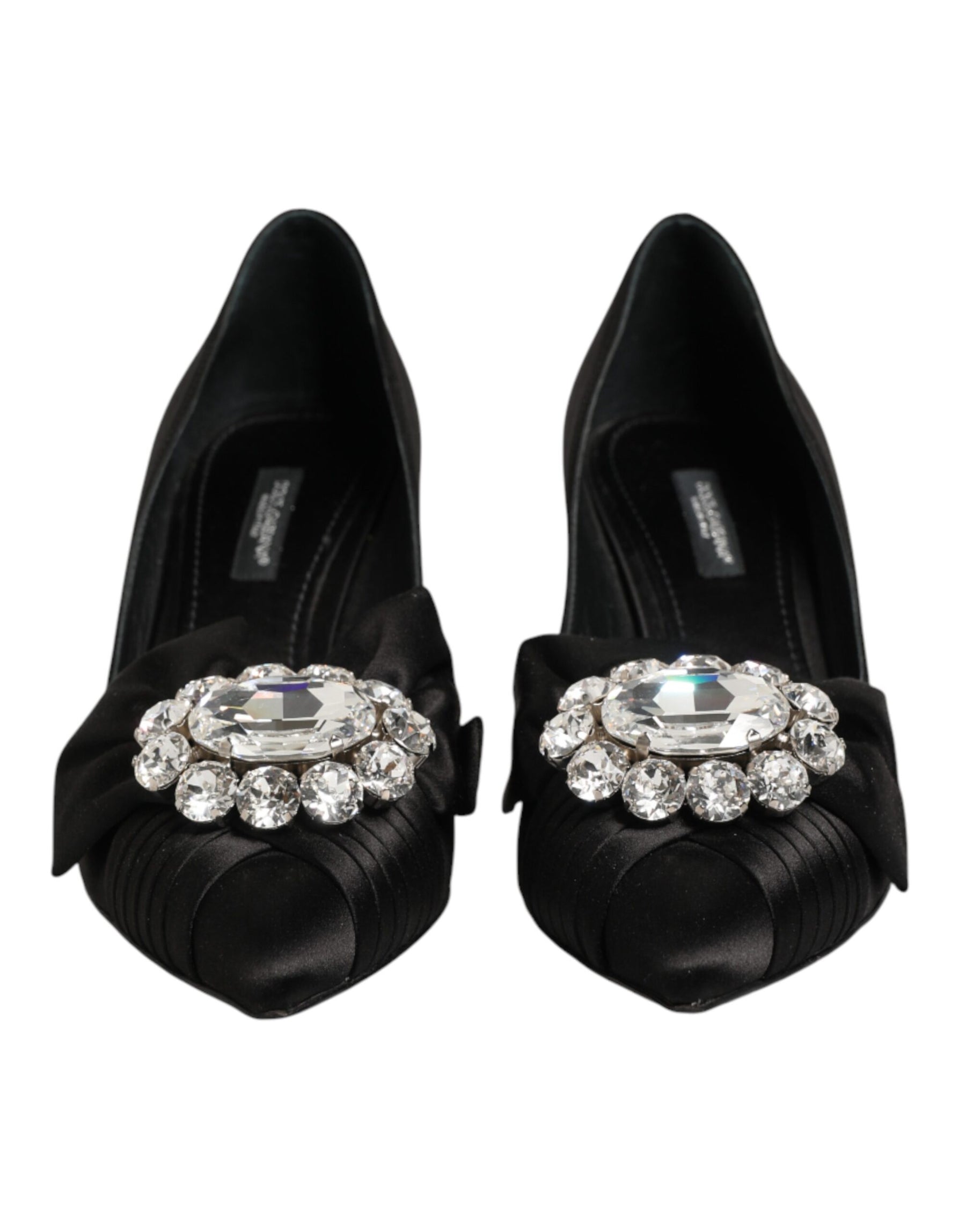 Dolce & Gabbana Black Satin Bow Crystal Embellishment Pumps Shoes | Regal Royce