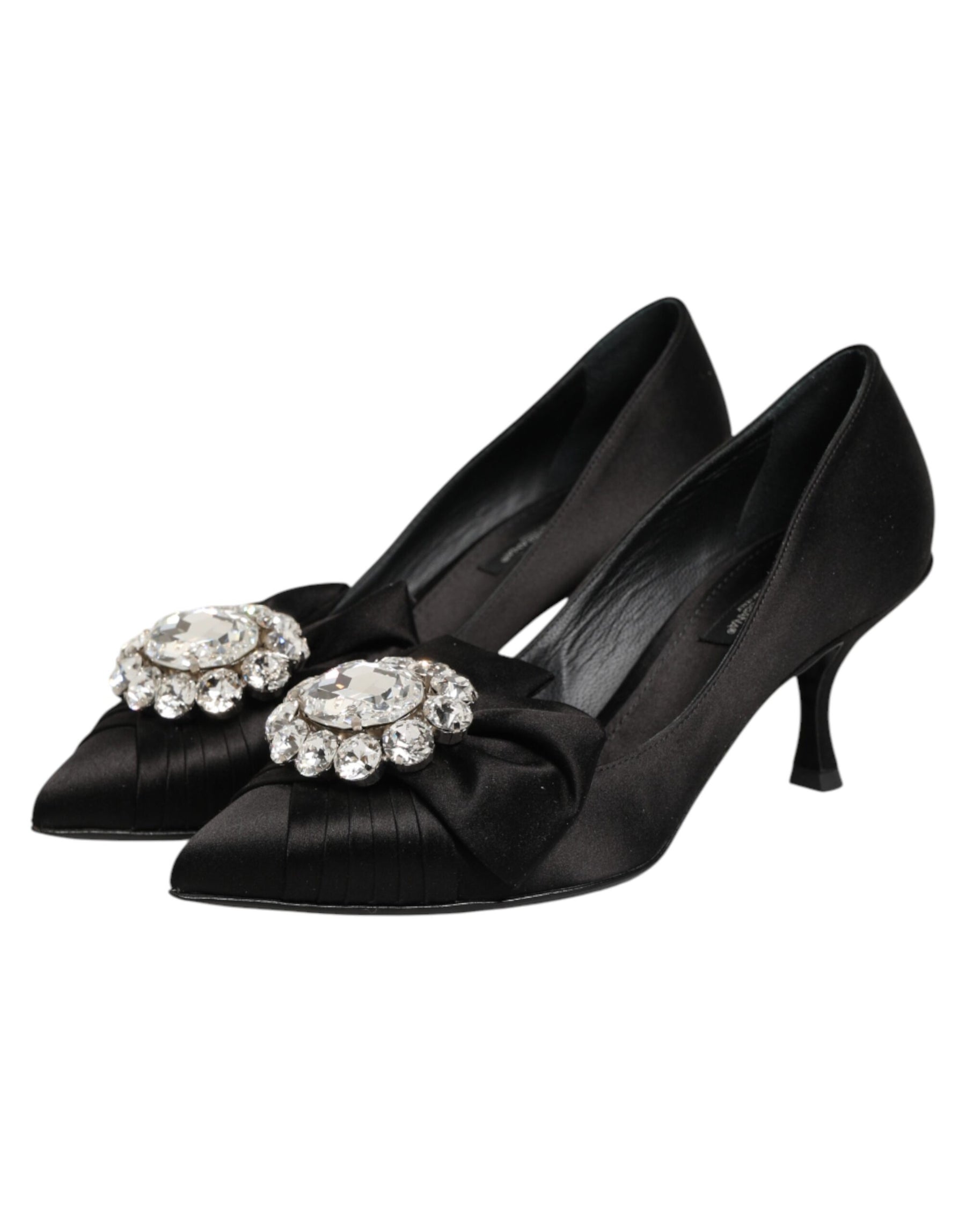 Dolce & Gabbana Black Satin Bow Crystal Embellishment Pumps Shoes | Regal Royce