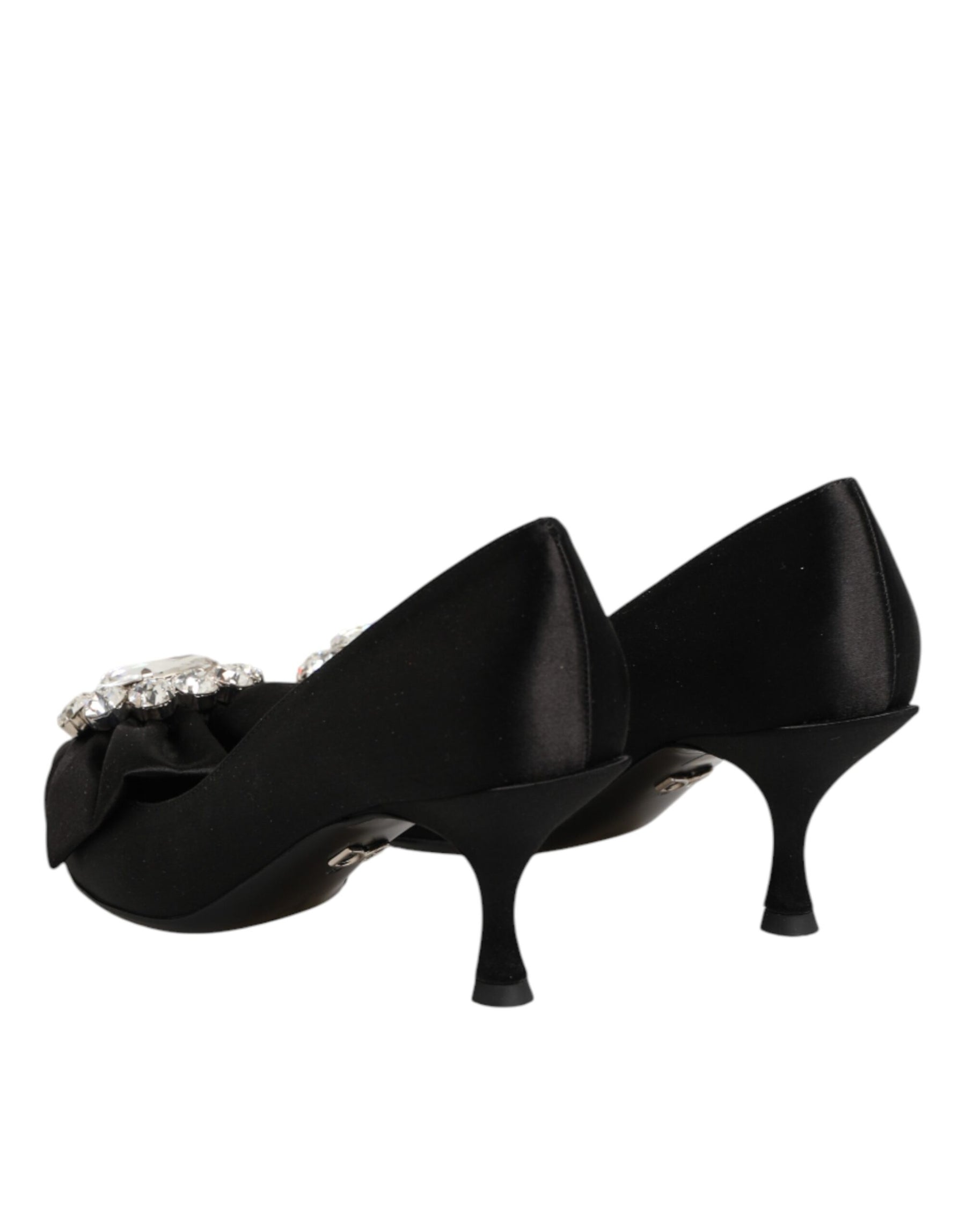 Dolce & Gabbana Black Satin Bow Crystal Embellishment Pumps Shoes | Regal Royce