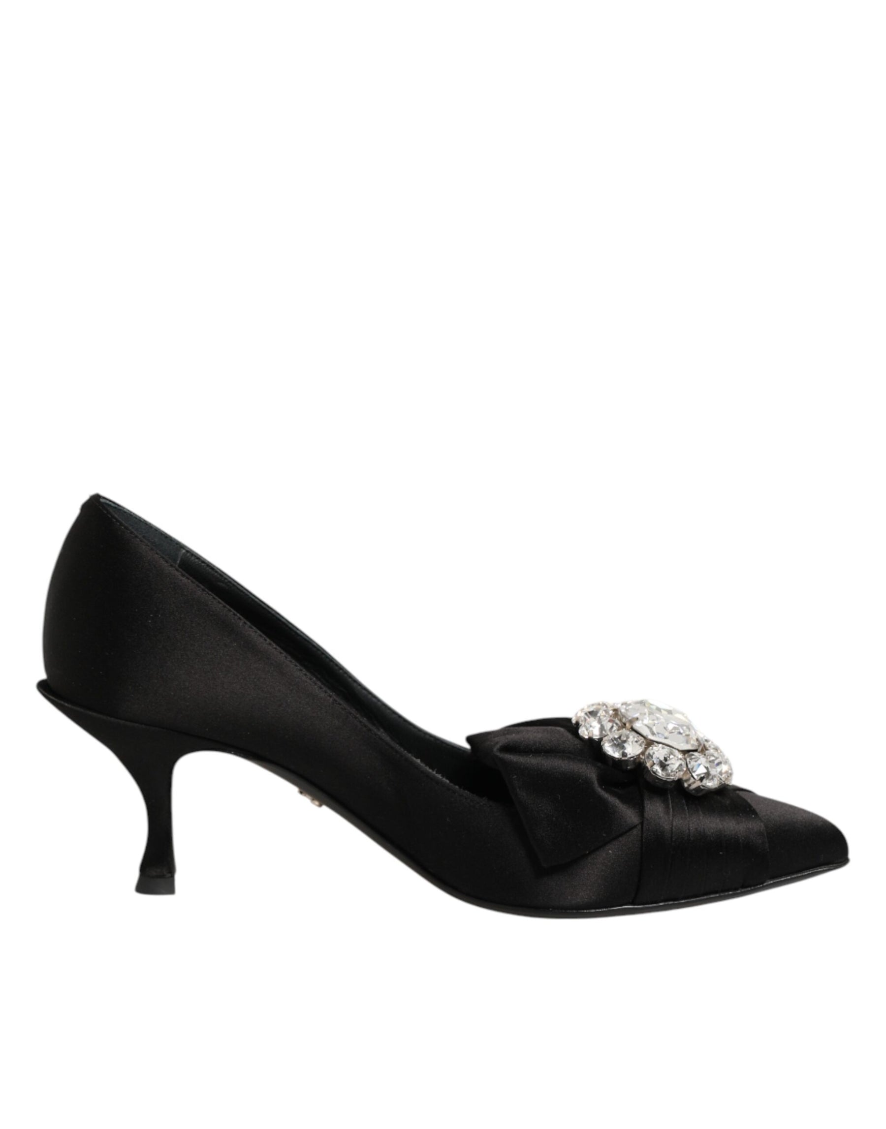 Dolce & Gabbana Black Satin Bow Crystal Embellishment Pumps Shoes | Regal Royce