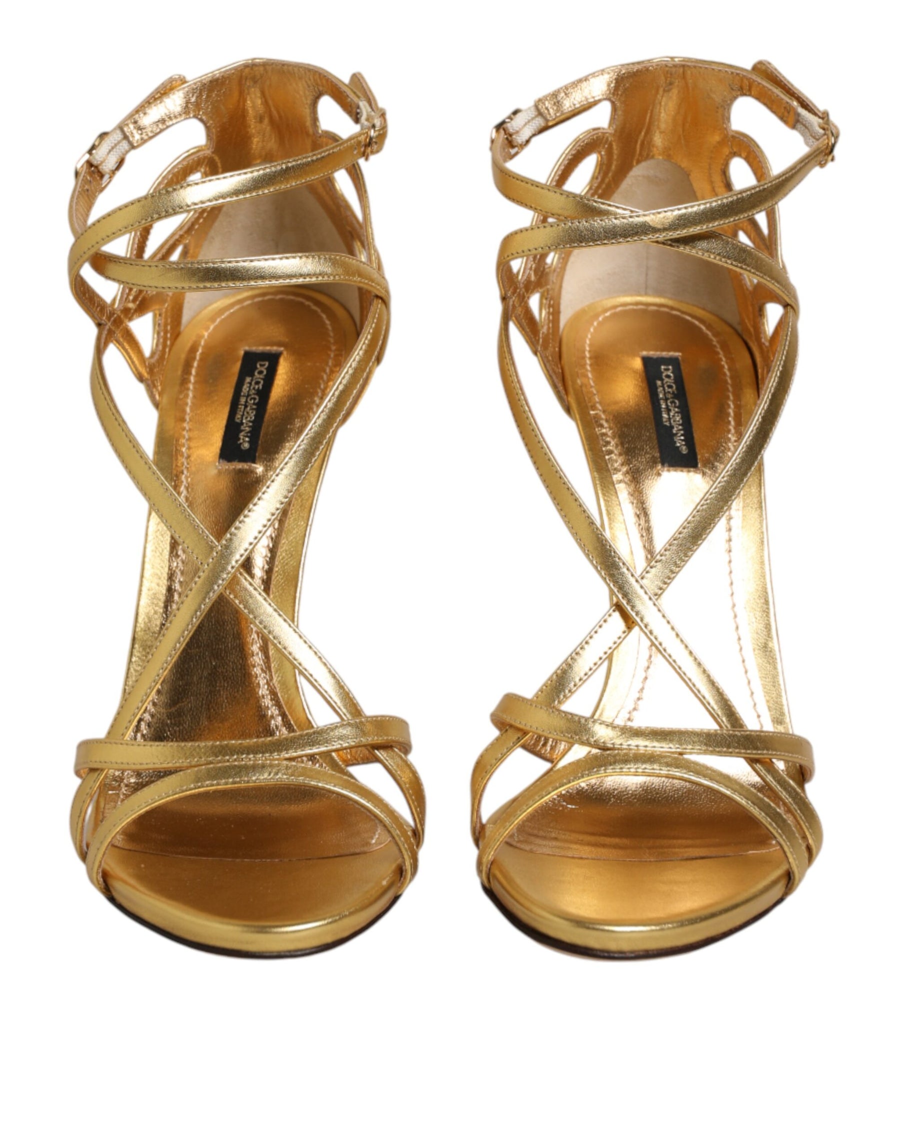 Dolce & Gabbana Gold Leather Keira Heels Sandals Shoes | Regal Royce