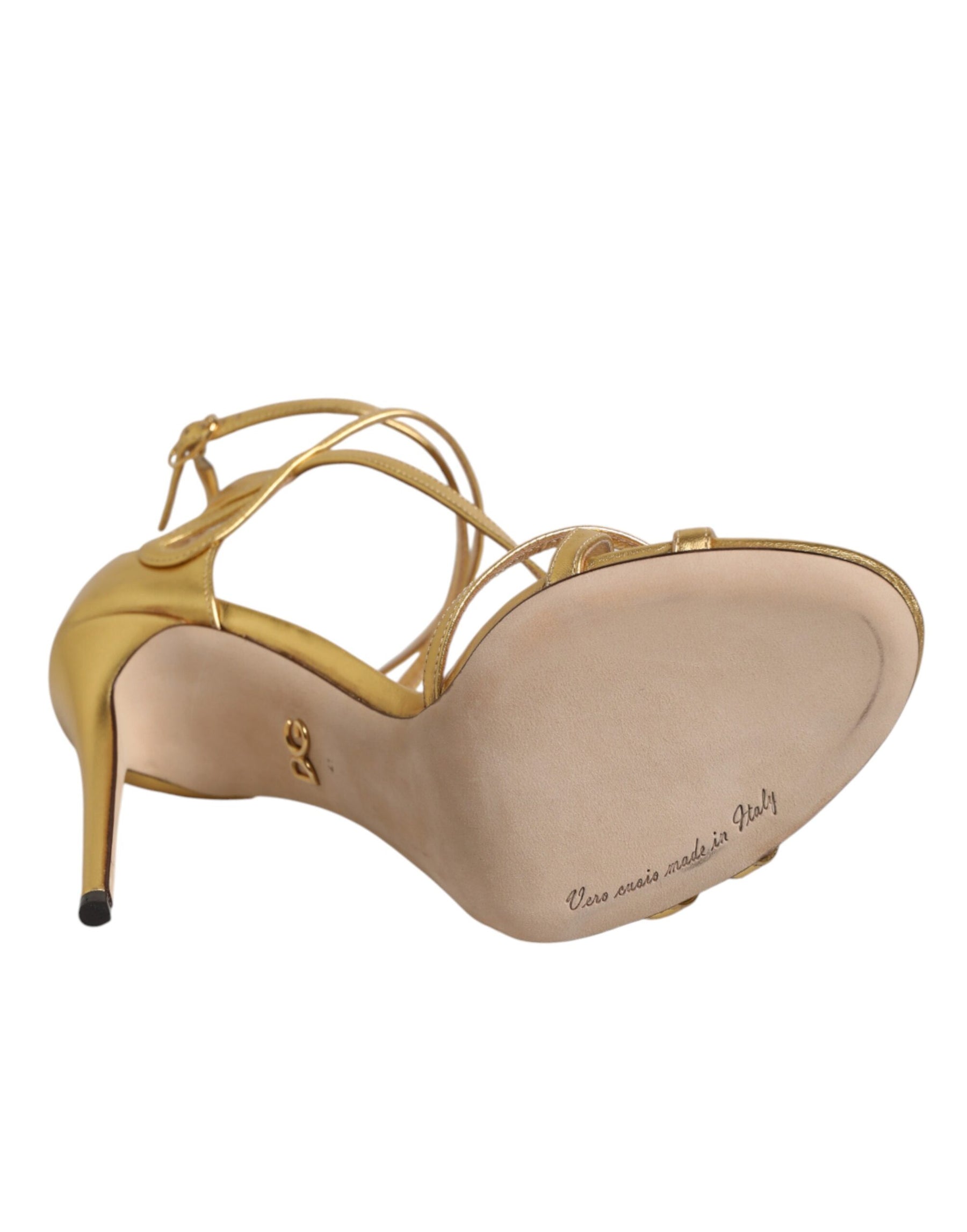 Dolce & Gabbana Gold Leather Keira Heels Sandals Shoes | Regal Royce