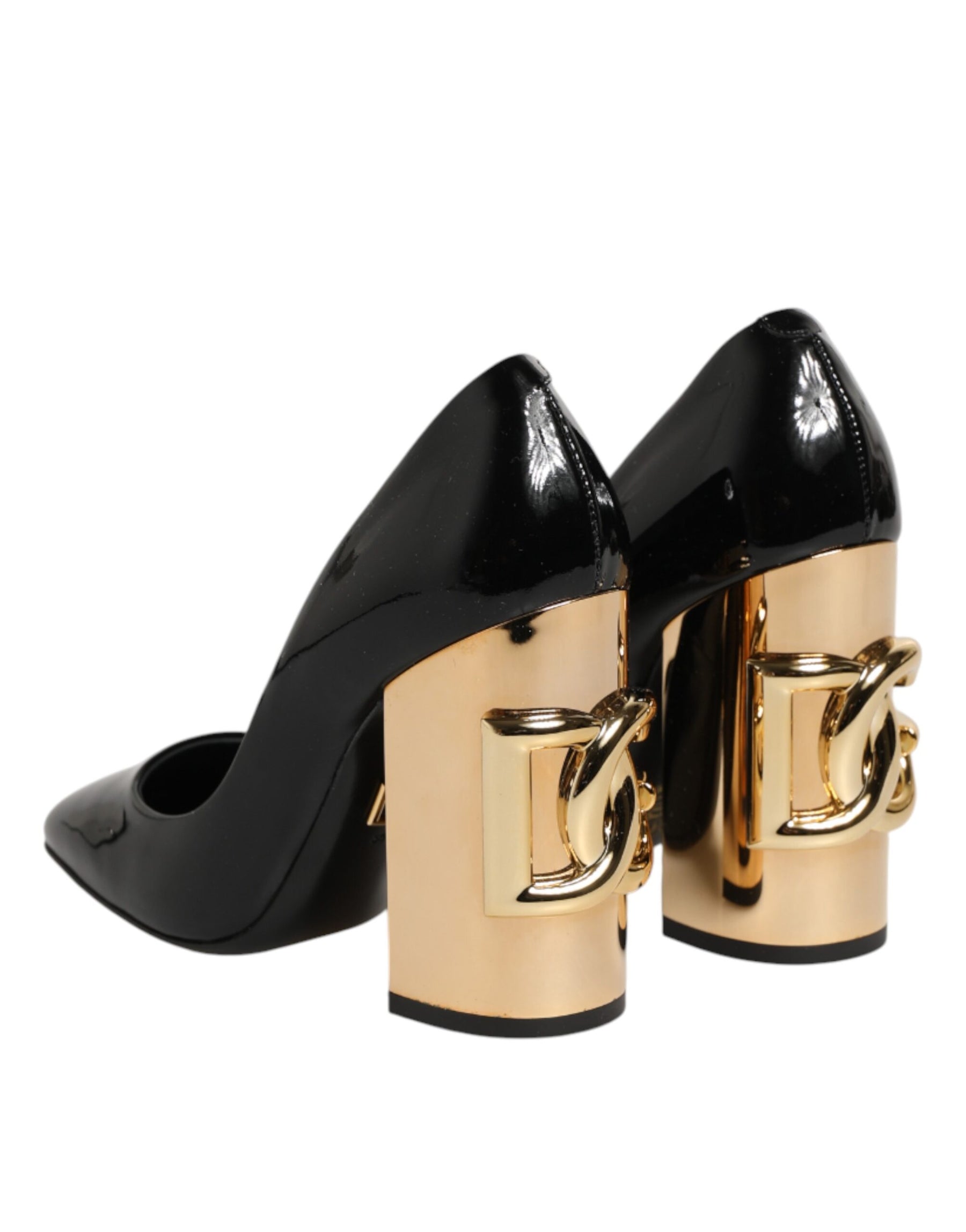 Dolce & Gabbana Black Gold Patent Leather Logo Heels Pumps Shoes | Regal Royce