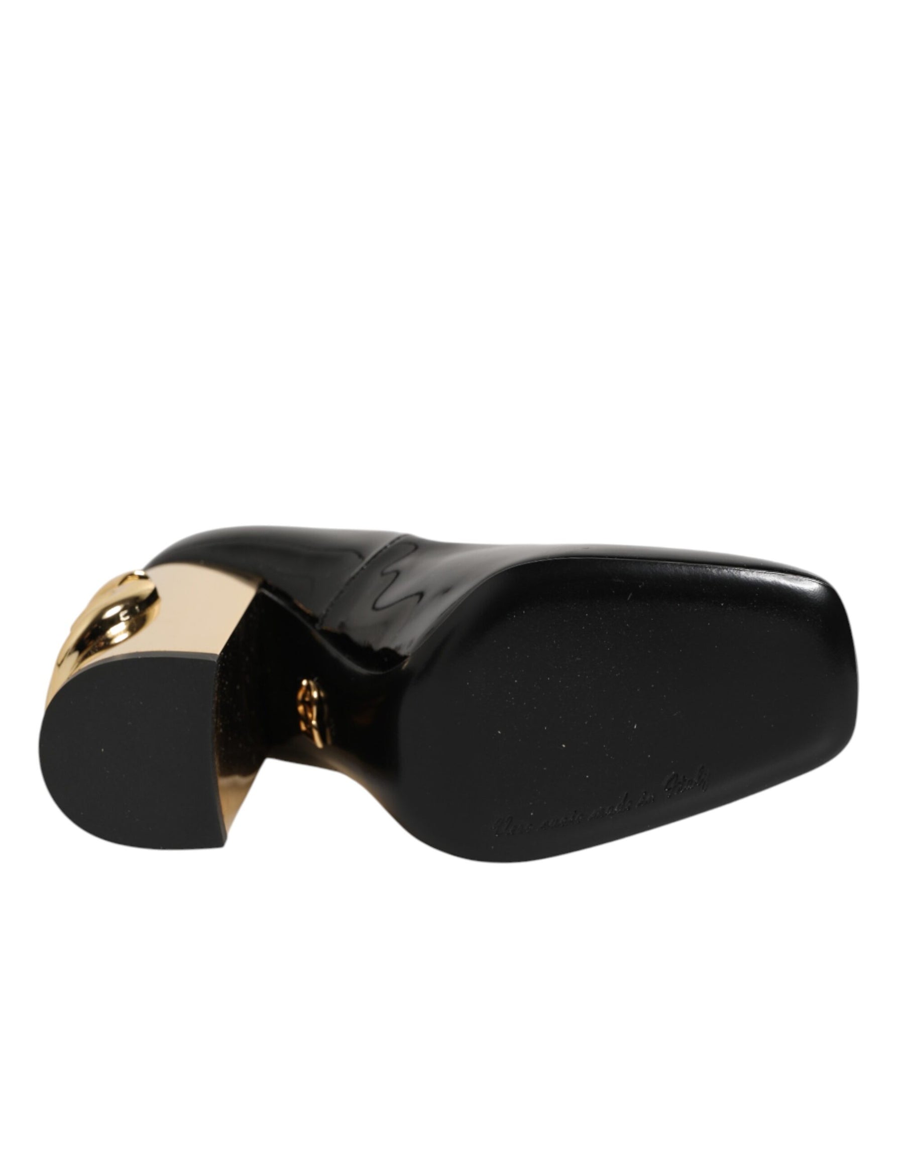 Dolce & Gabbana Black Gold Patent Leather Logo Heels Pumps Shoes | Regal Royce