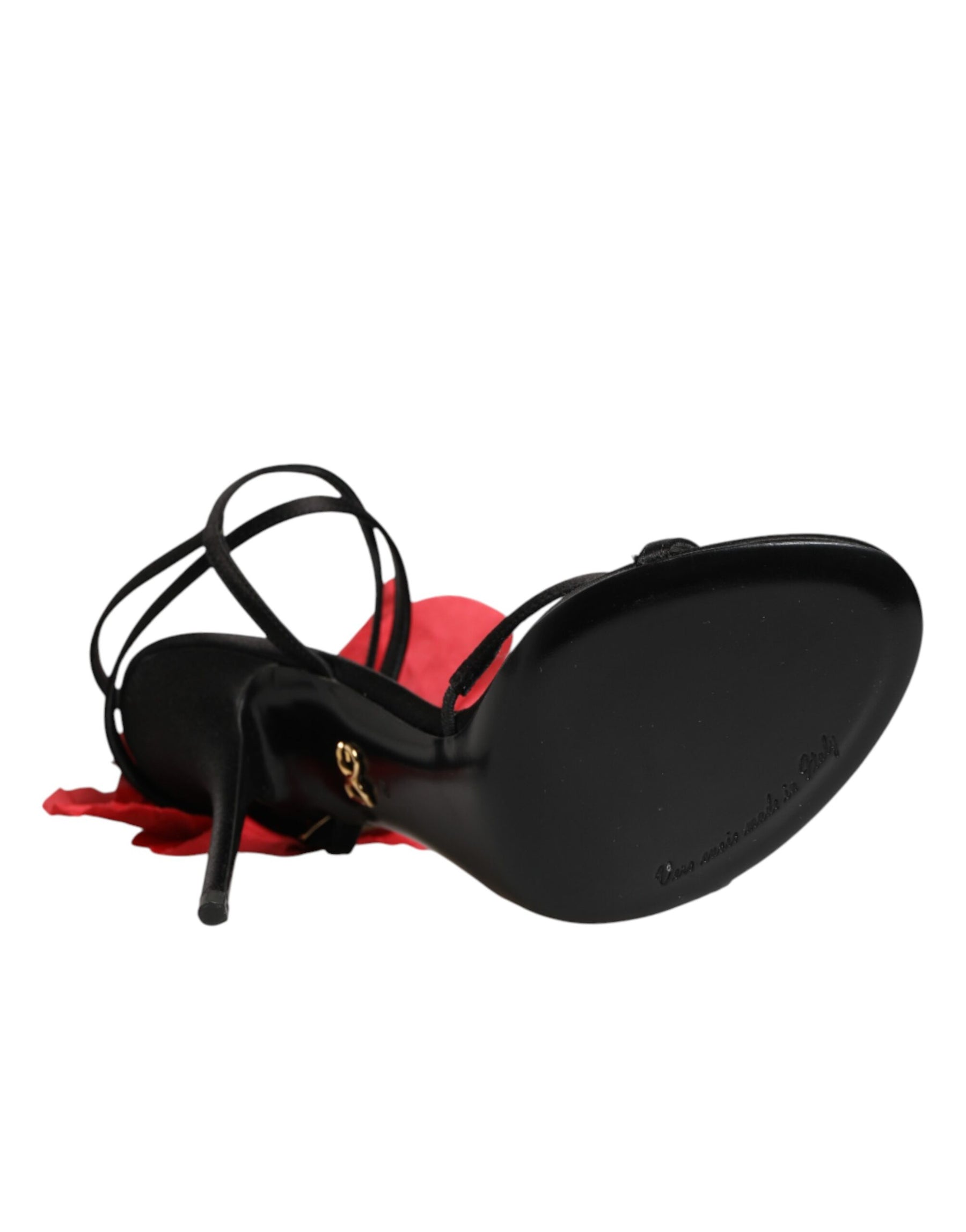 Dolce & Gabbana Black Leather Strappy Flower Heels Sandals  Shoes | Regal Royce