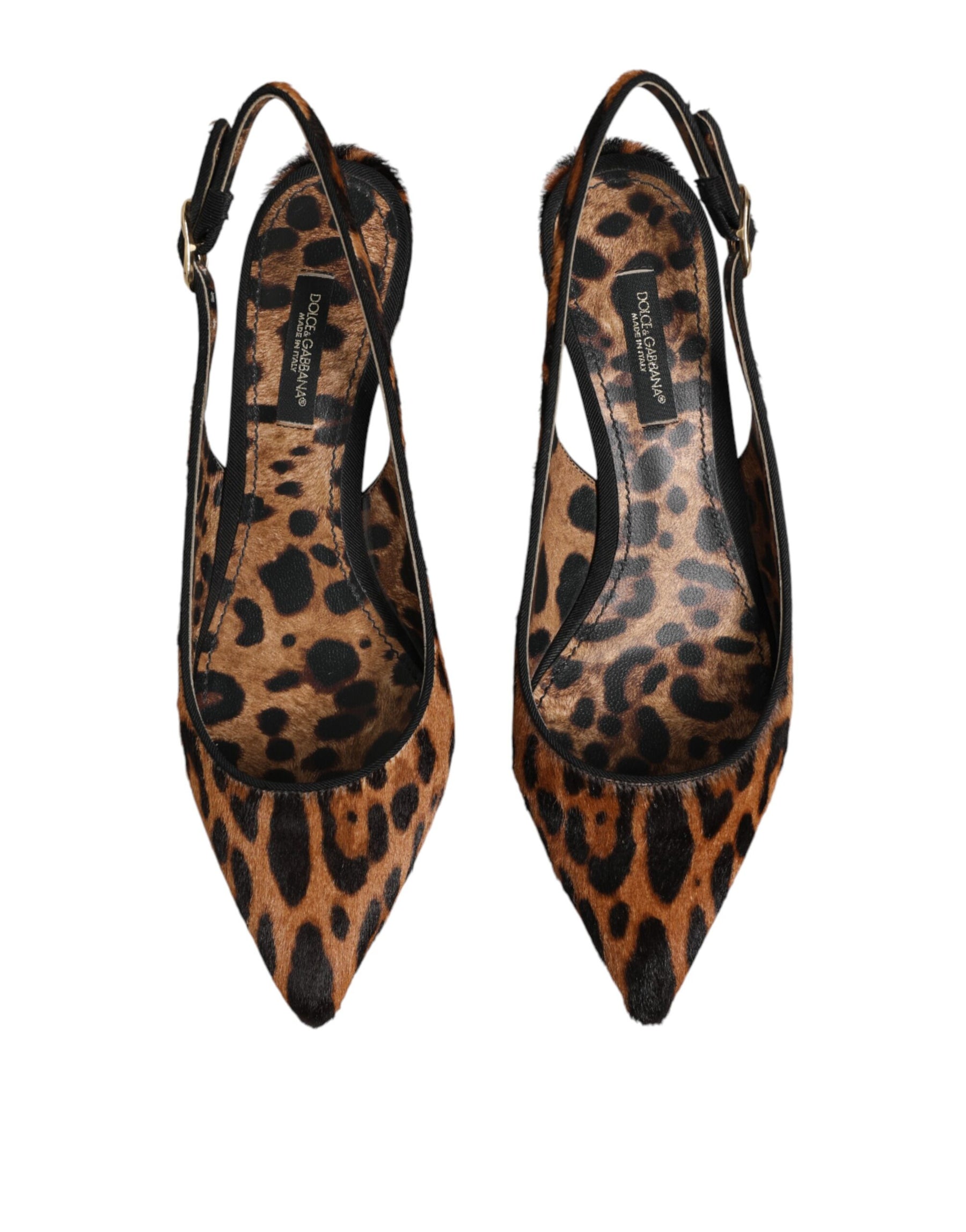 Dolce & Gabbana Brown Leopard Calfskin Fur Slingbacks Shoes | Regal Royce
