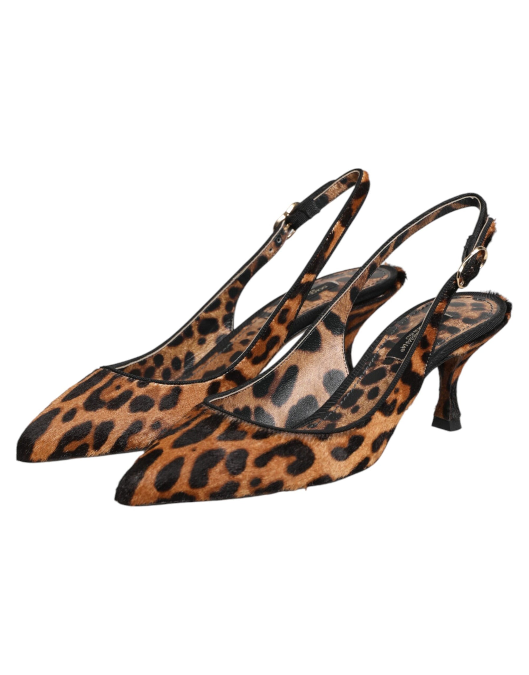 Dolce & Gabbana Brown Leopard Calfskin Fur Slingbacks Shoes | Regal Royce
