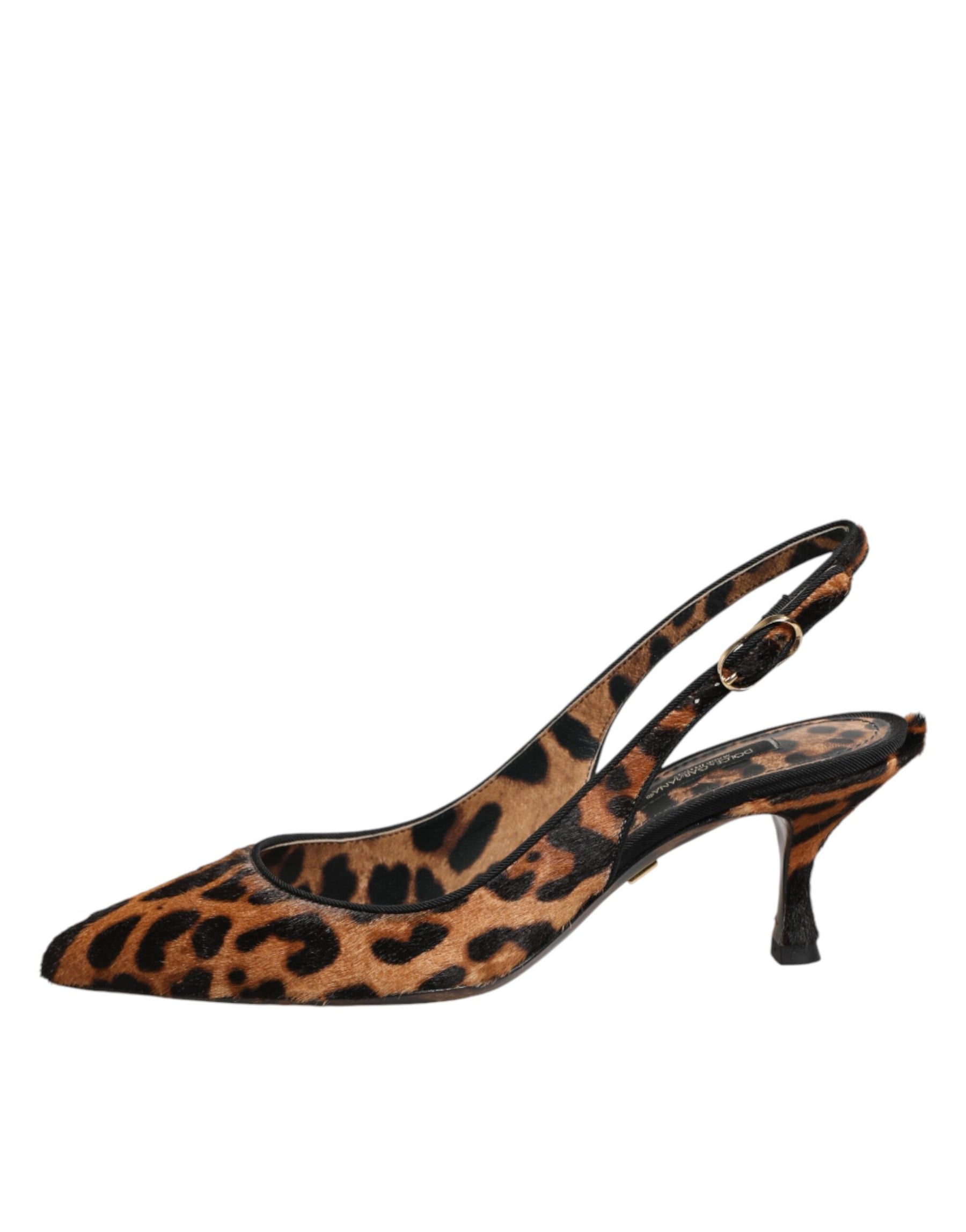 Dolce & Gabbana Brown Leopard Calfskin Fur Slingbacks Shoes | Regal Royce