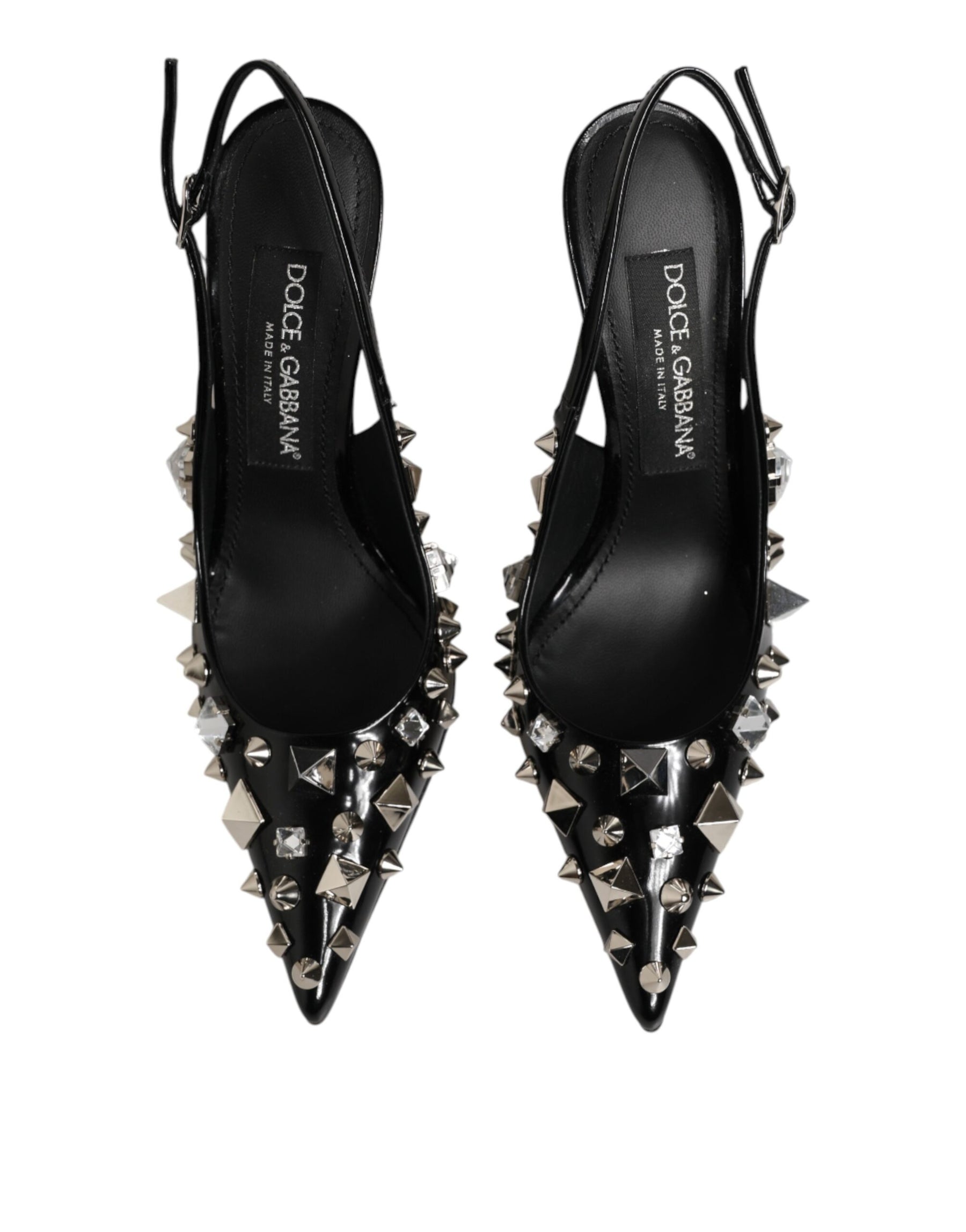 Dolce & Gabbana Black Studded Leather Heels Slingbacks Shoes | Regal Royce