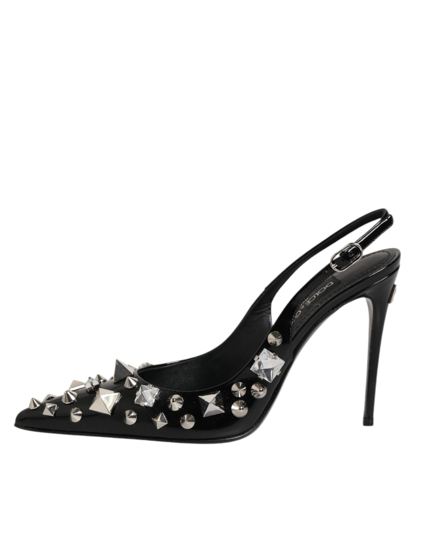 Dolce & Gabbana Black Studded Leather Heels Slingbacks Shoes | Regal Royce