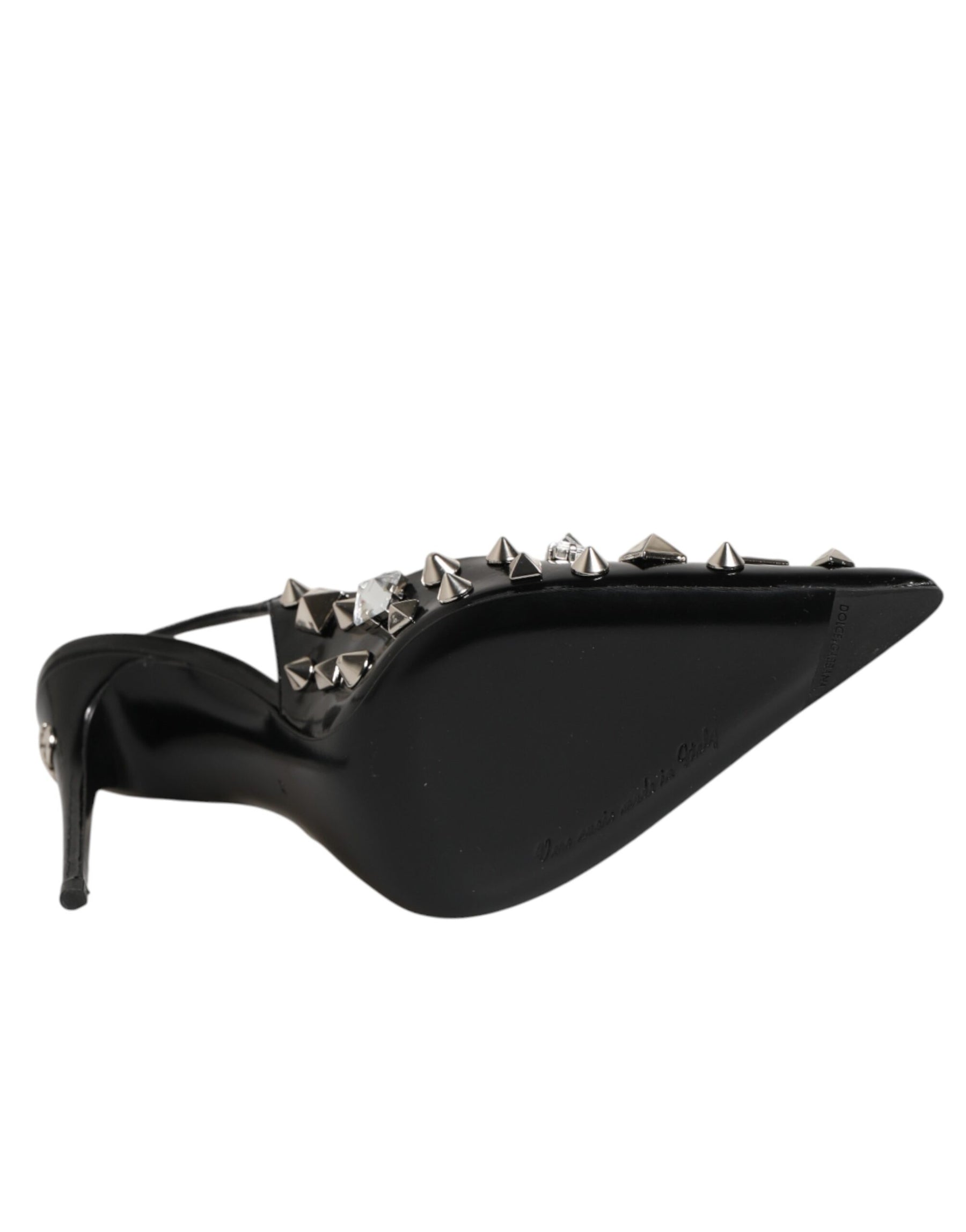 Dolce & Gabbana Black Studded Leather Heels Slingbacks Shoes | Regal Royce