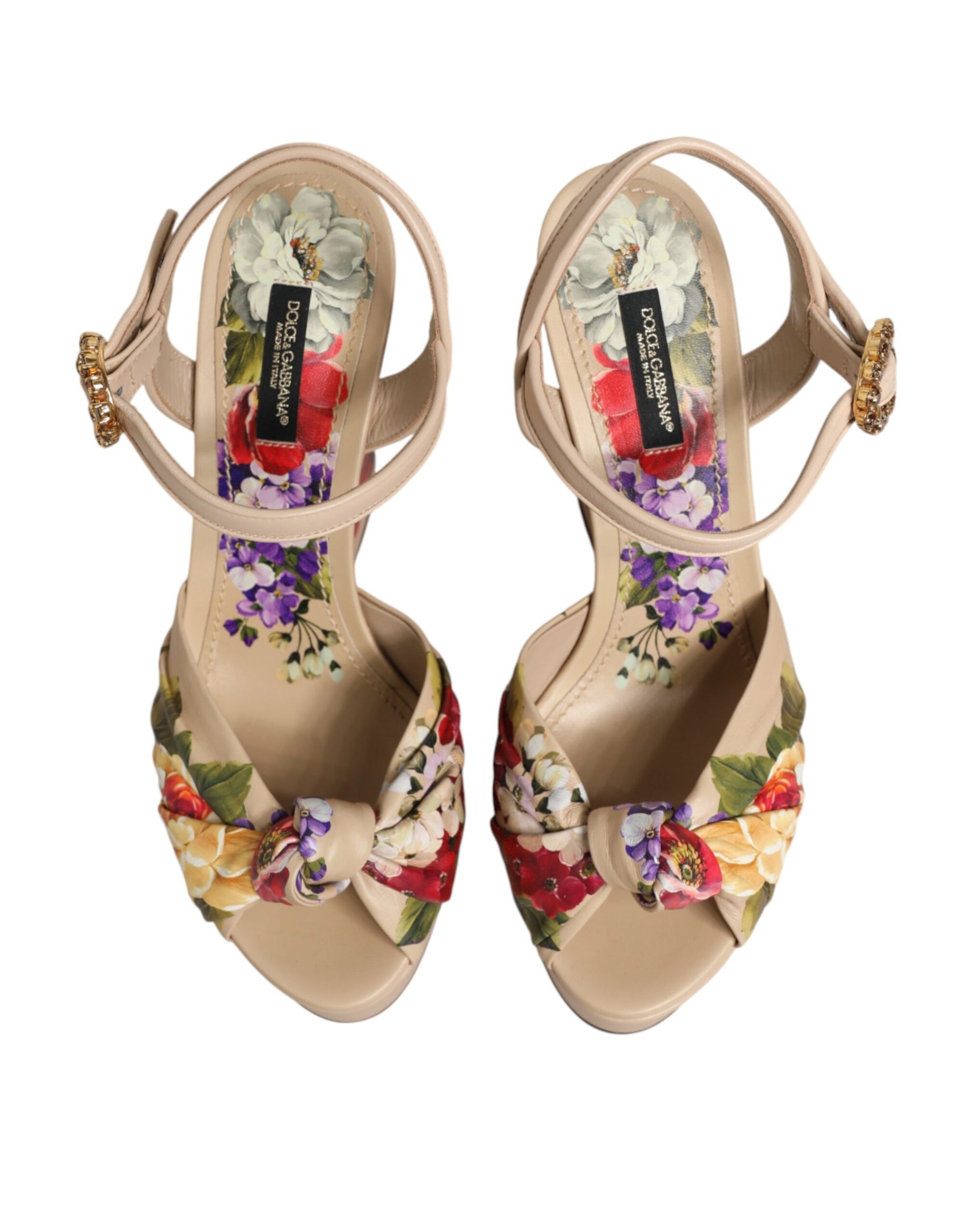 Dolce & Gabbana Beige Floral Ankle Strap Wedge Sandals Shoes | Regal Royce
