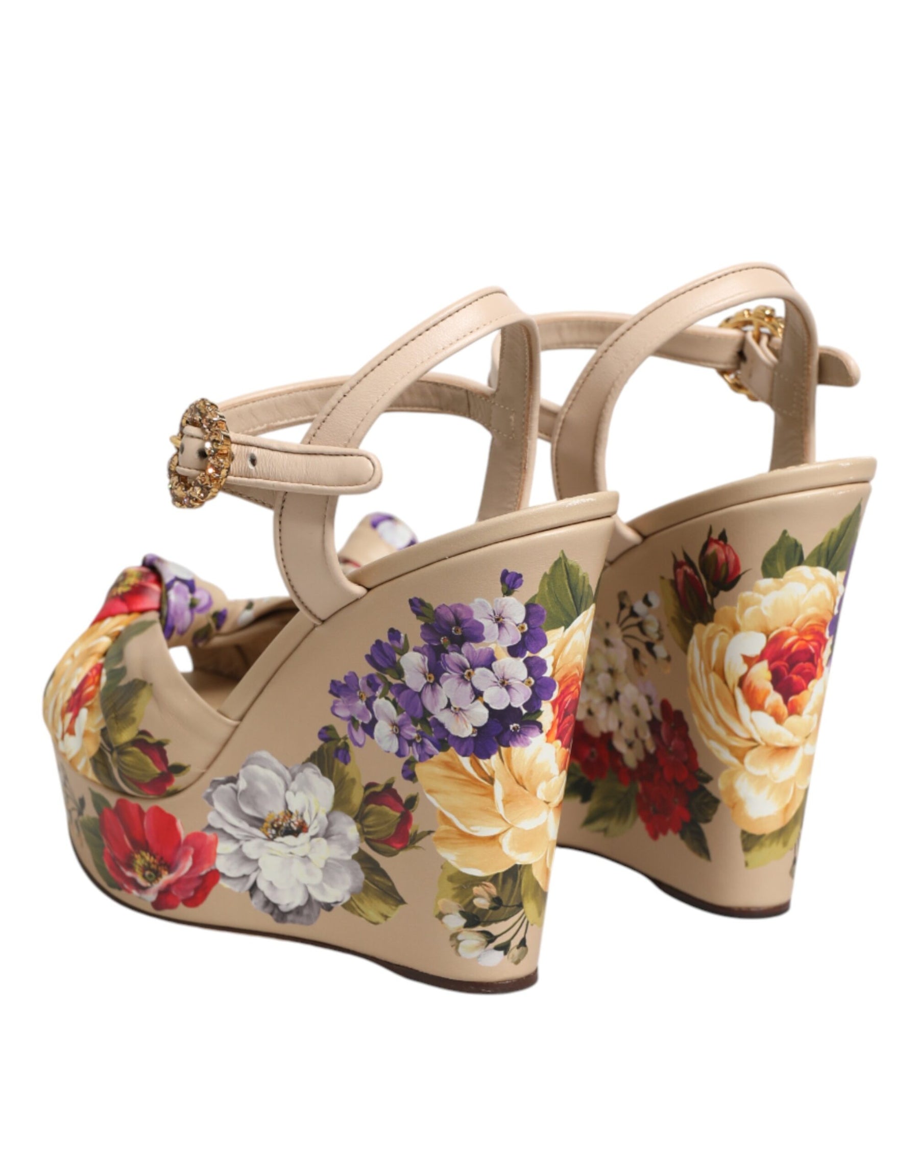 Dolce & Gabbana Beige Floral Ankle Strap Wedge Sandals Shoes | Regal Royce