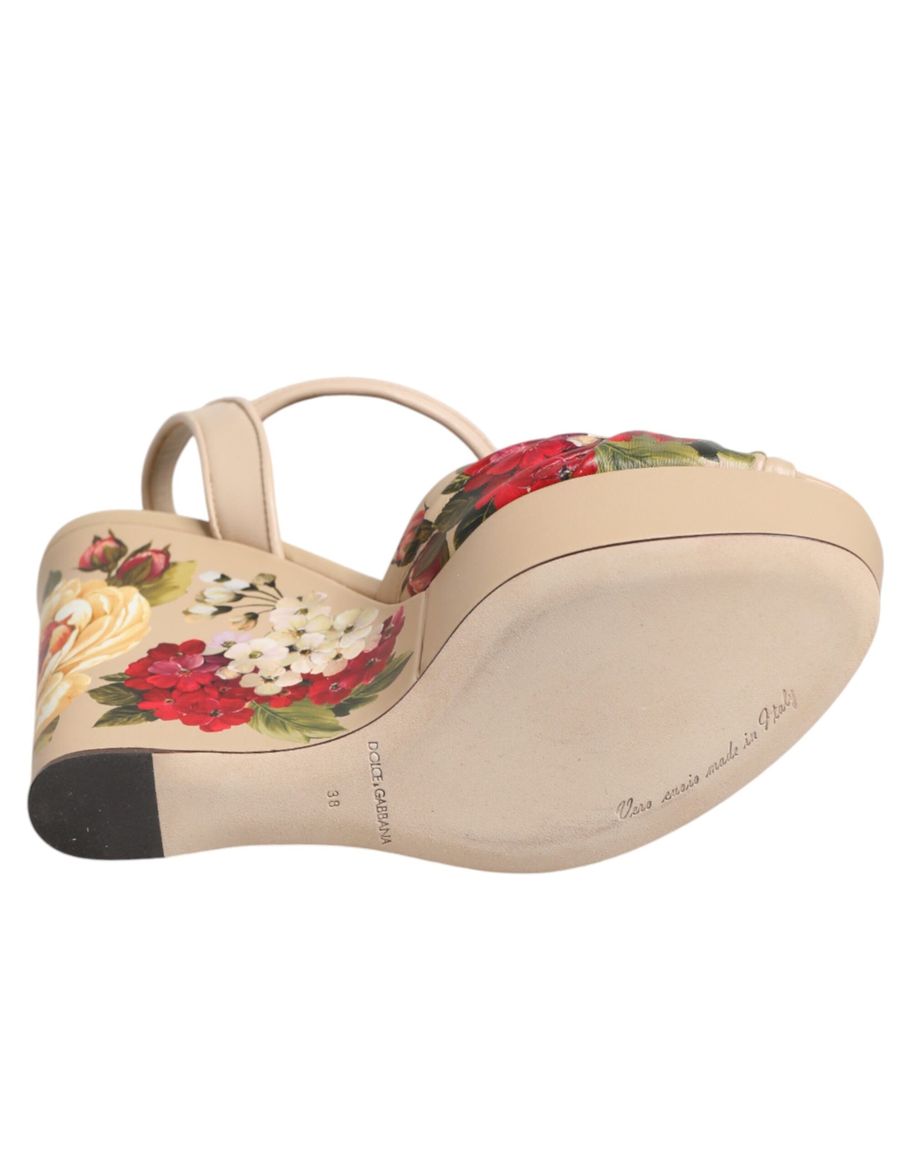 Dolce & Gabbana Beige Floral Ankle Strap Wedge Sandals Shoes | Regal Royce