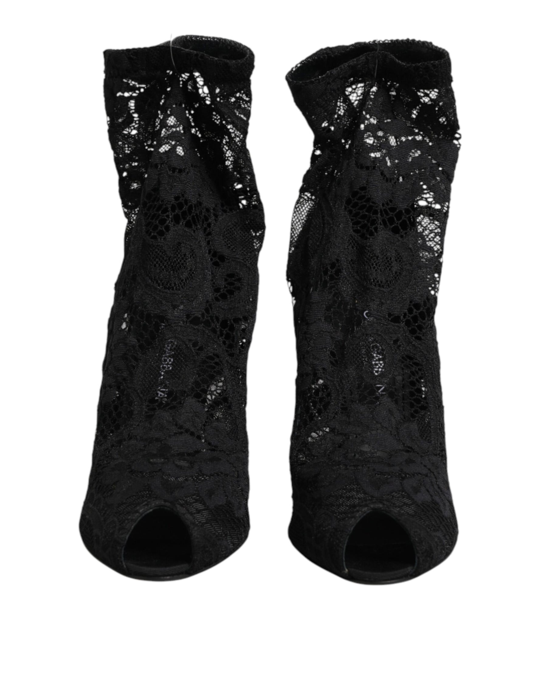 Dolce & Gabbana Black Stretch Taormina Lace Boots Shoes | Regal Royce