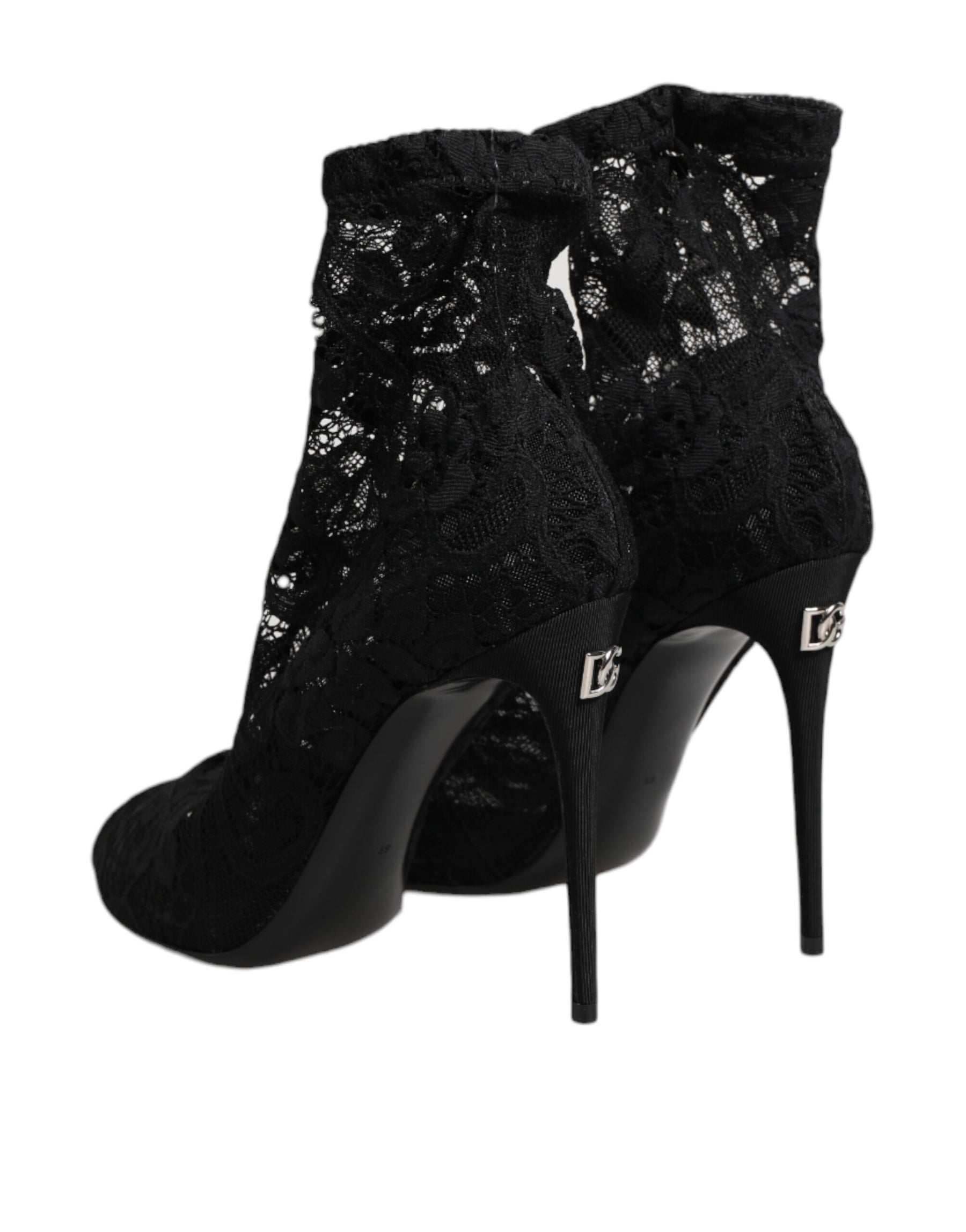 Dolce & Gabbana Black Stretch Taormina Lace Boots Shoes | Regal Royce