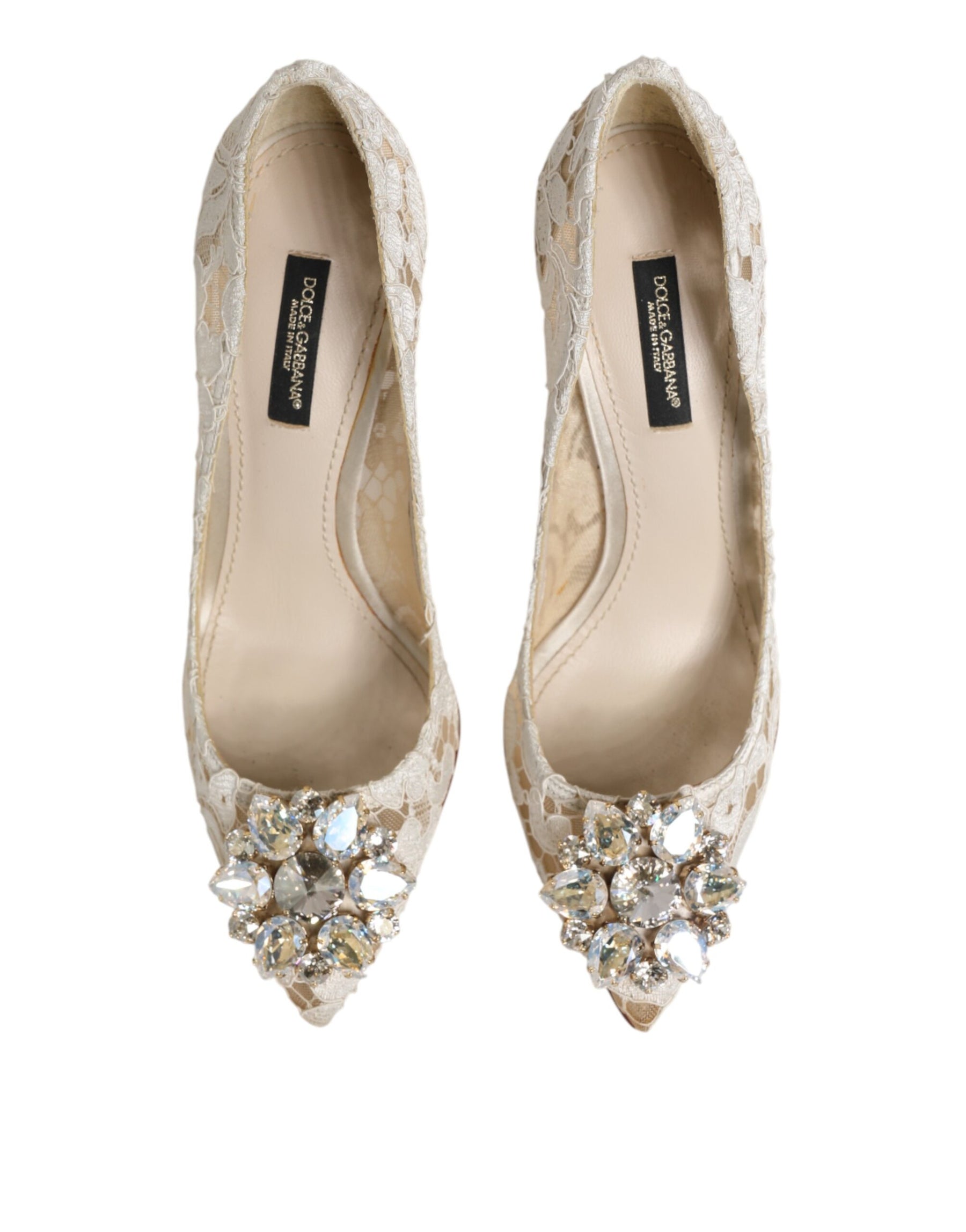 Dolce & Gabbana White Taormina Lace Crystal Heel Pumps Shoes | Regal Royce