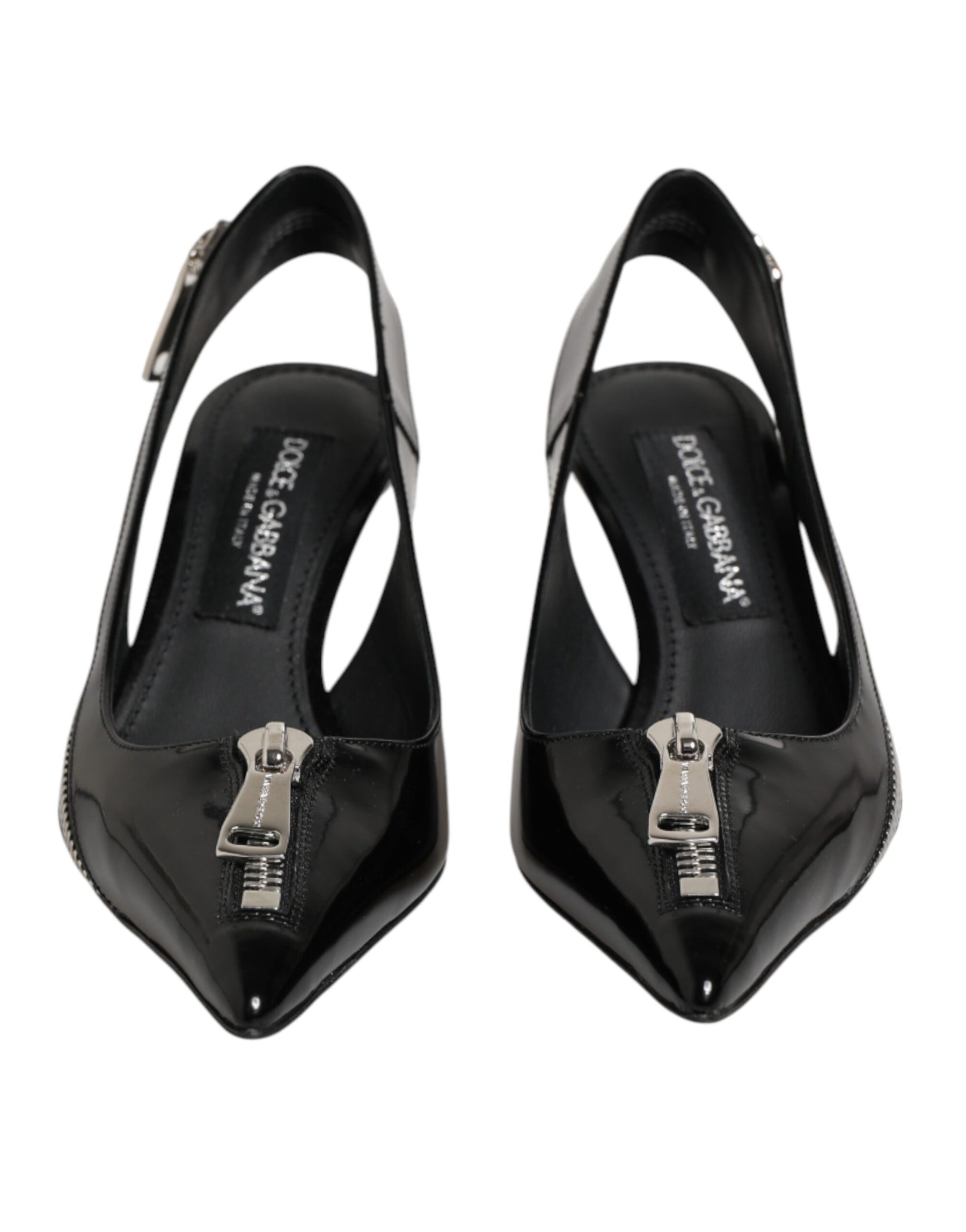Dolce & Gabbana Black Zipper Leather Heels Slingbacks Shoes | Regal Royce