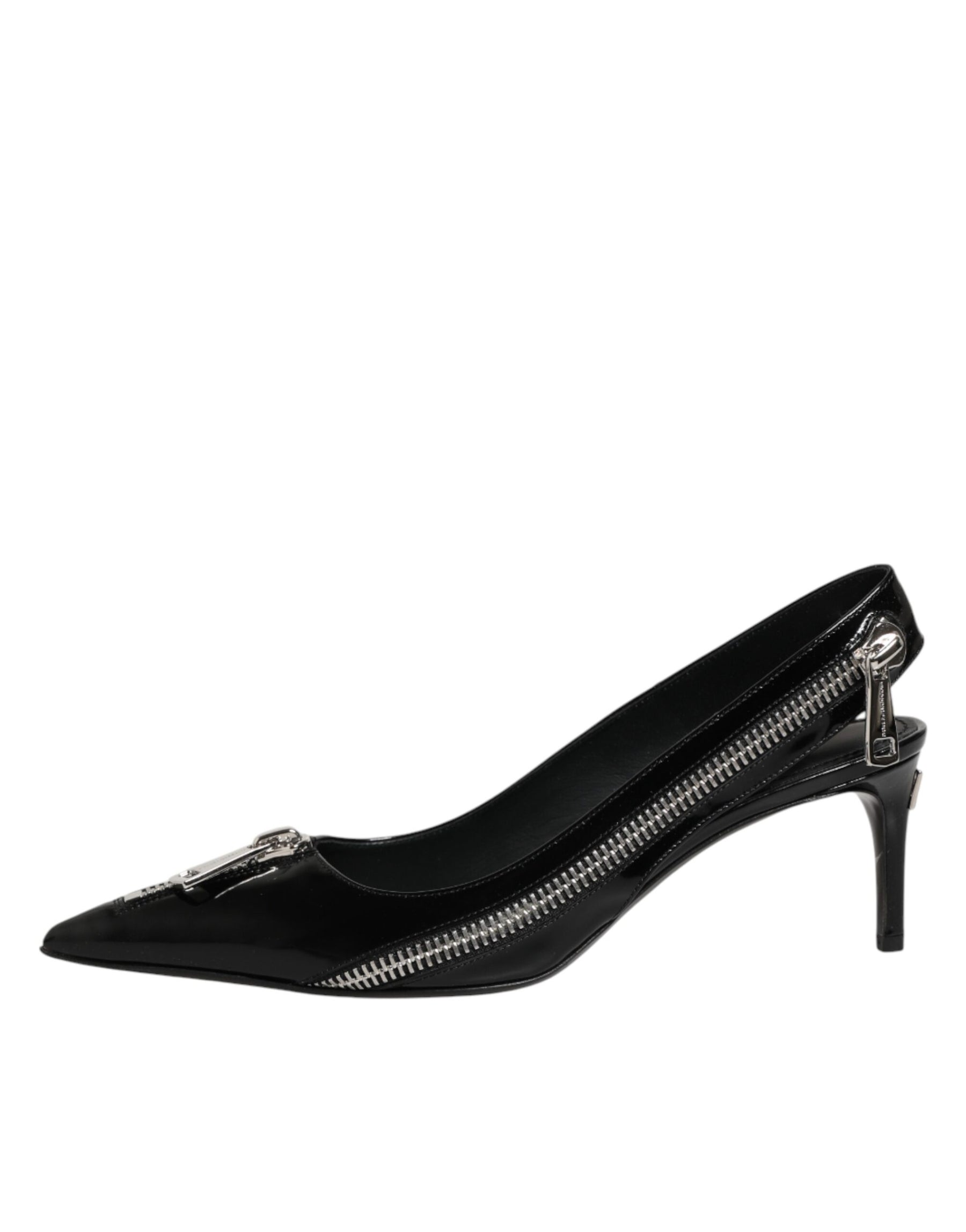 Dolce & Gabbana Black Zipper Leather Heels Slingbacks Shoes | Regal Royce