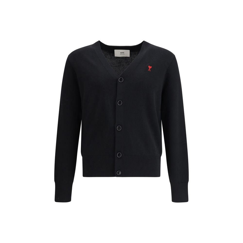 Ami Paris Black Merino Wool Cardigan