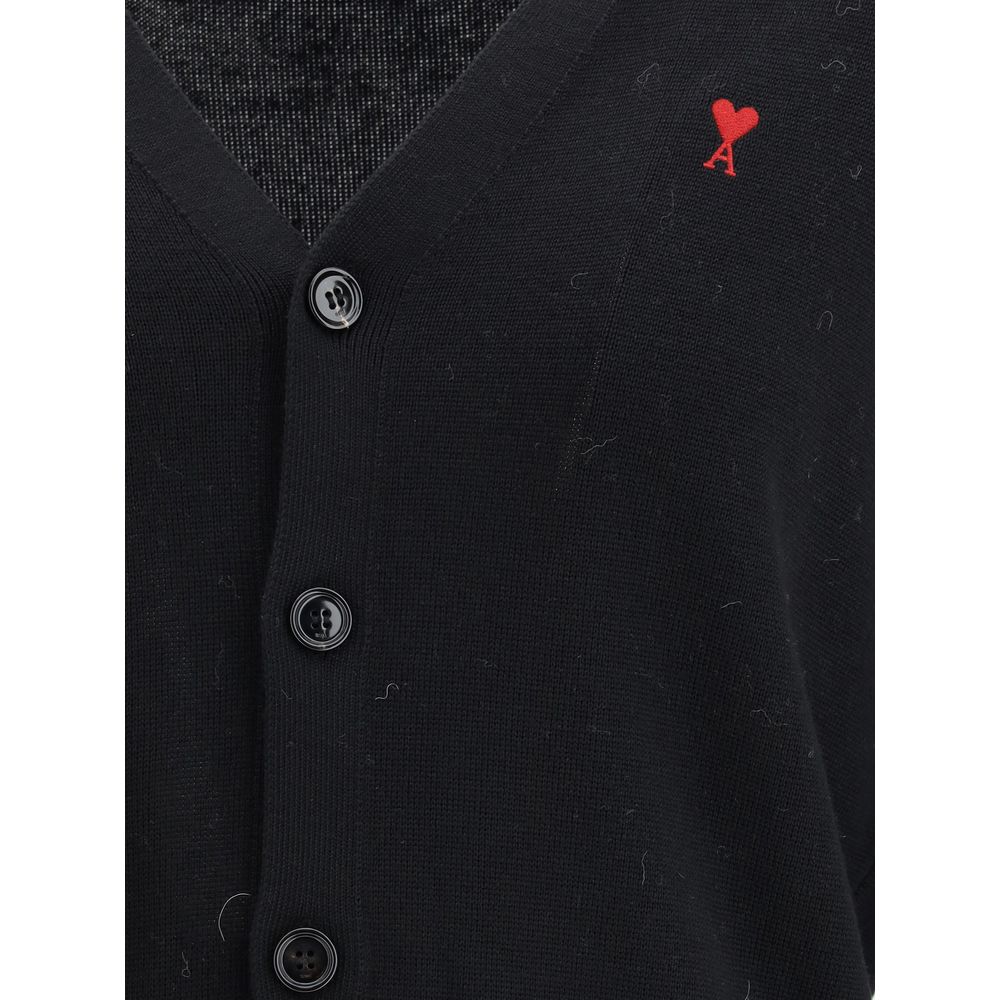 Ami Paris Black Merino Wool Cardigan