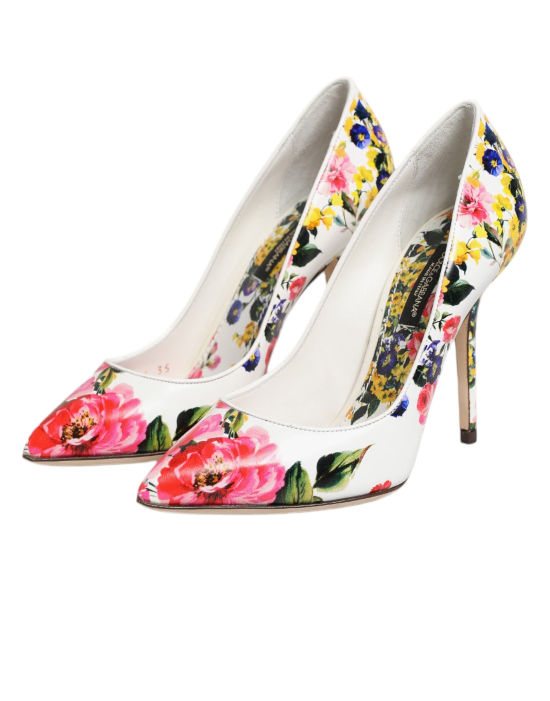 Dolce & Gabbana White Floral Leather High Heels Pumps Shoes | Regal Royce