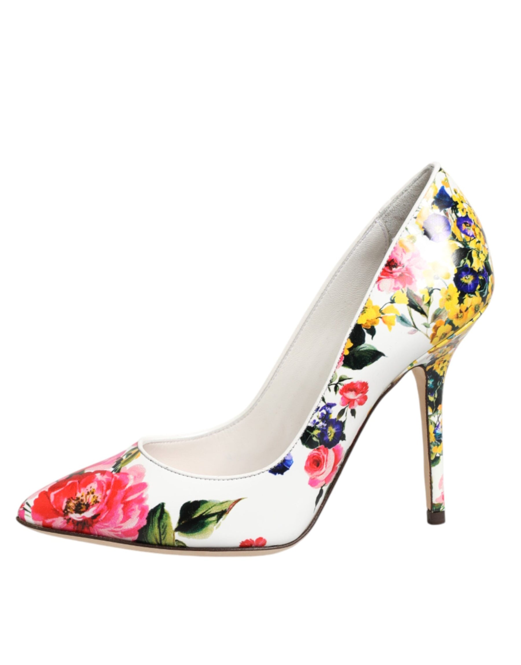 Dolce & Gabbana White Floral Leather High Heels Pumps Shoes | Regal Royce