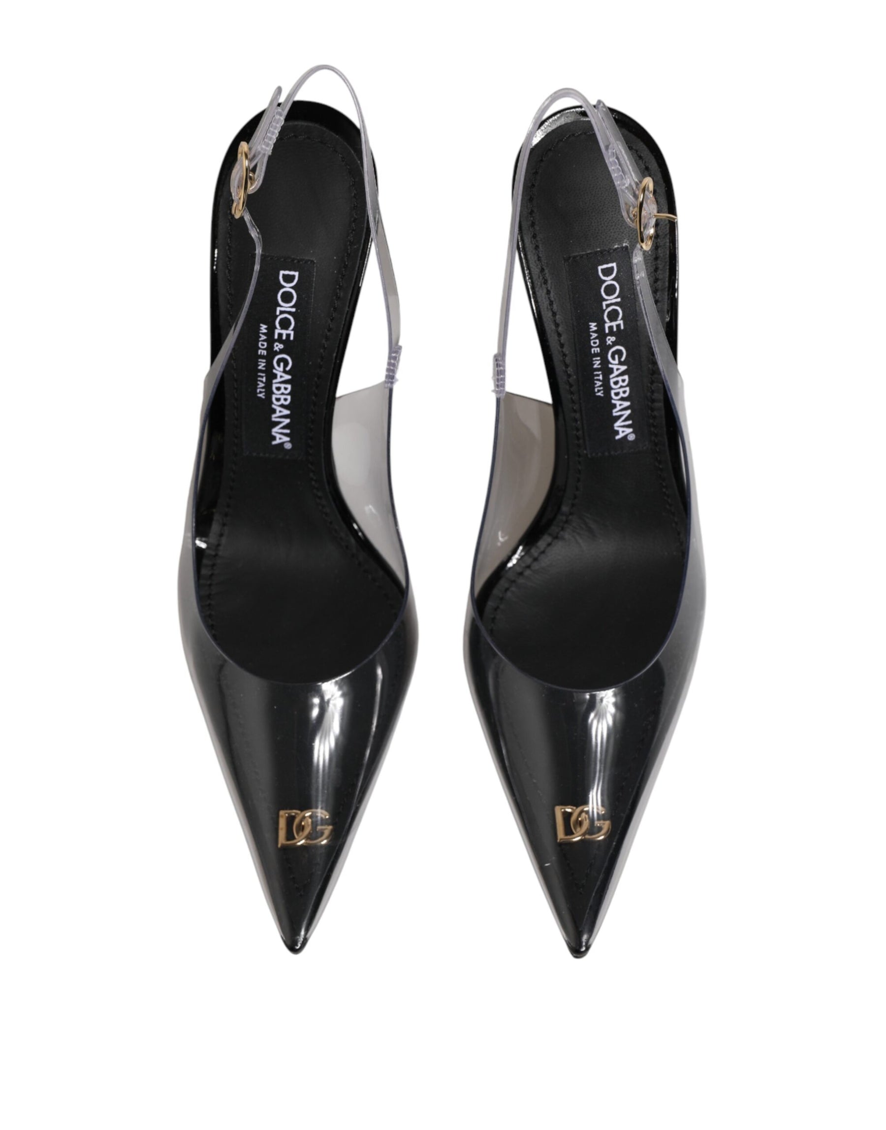 Dolce & Gabbana Black Leather Clear PVC Slingback Pumps Shoes | Regal Royce