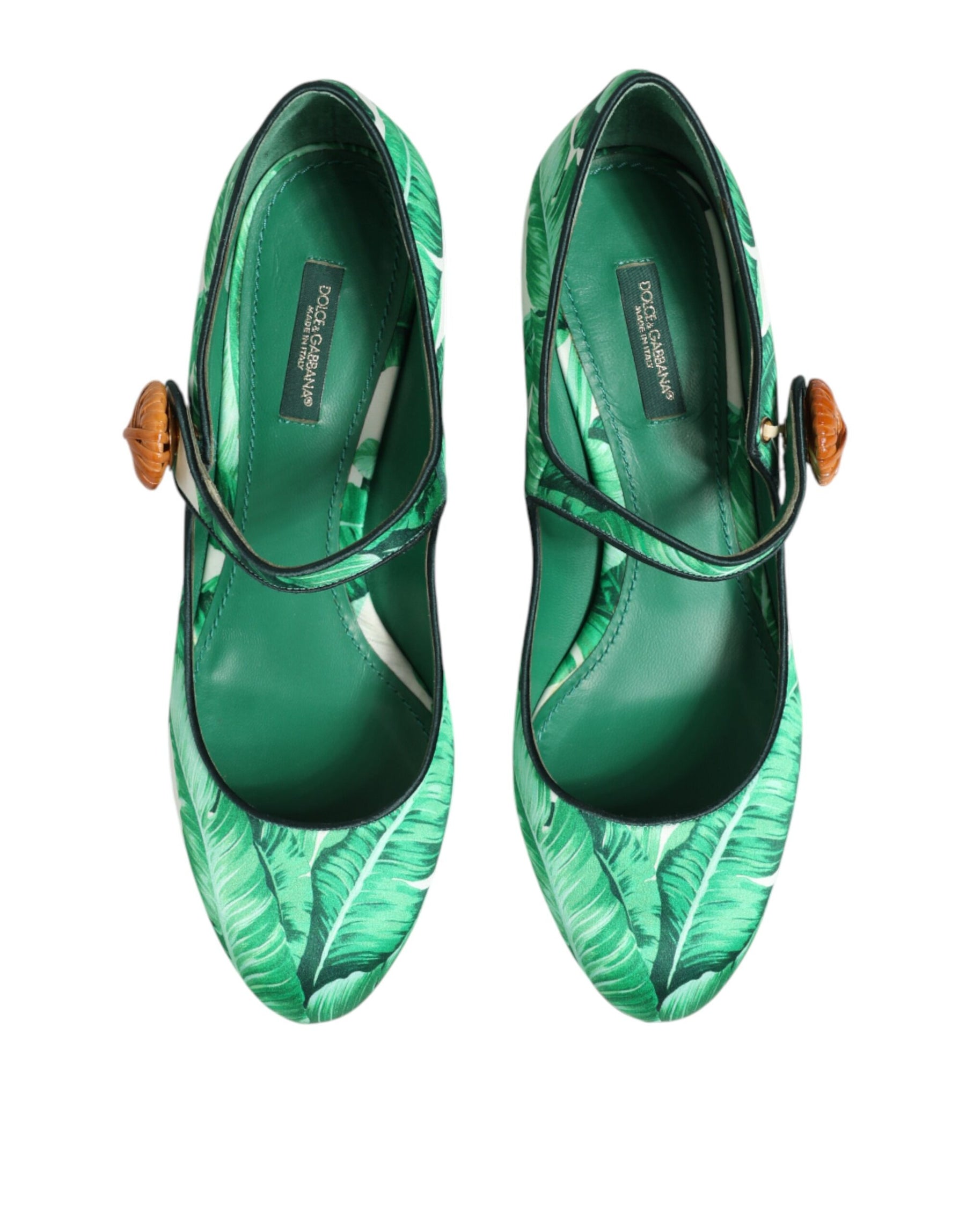 Dolce & Gabbana Green Silk MARY JANES Leaf Sandals Shoes | Regal Royce
