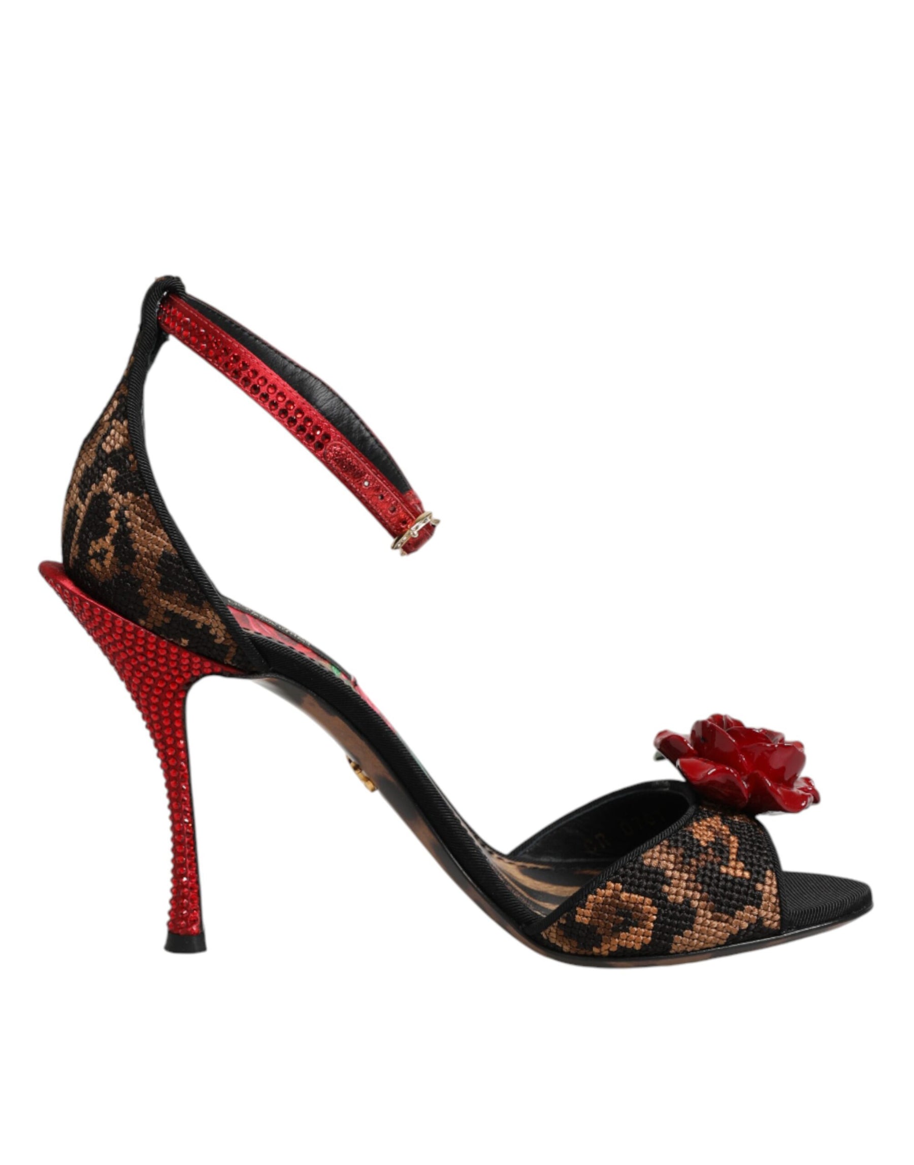 Dolce & Gabbana Brown Leopard Crystal Roses Sandals Shoes | Regal Royce