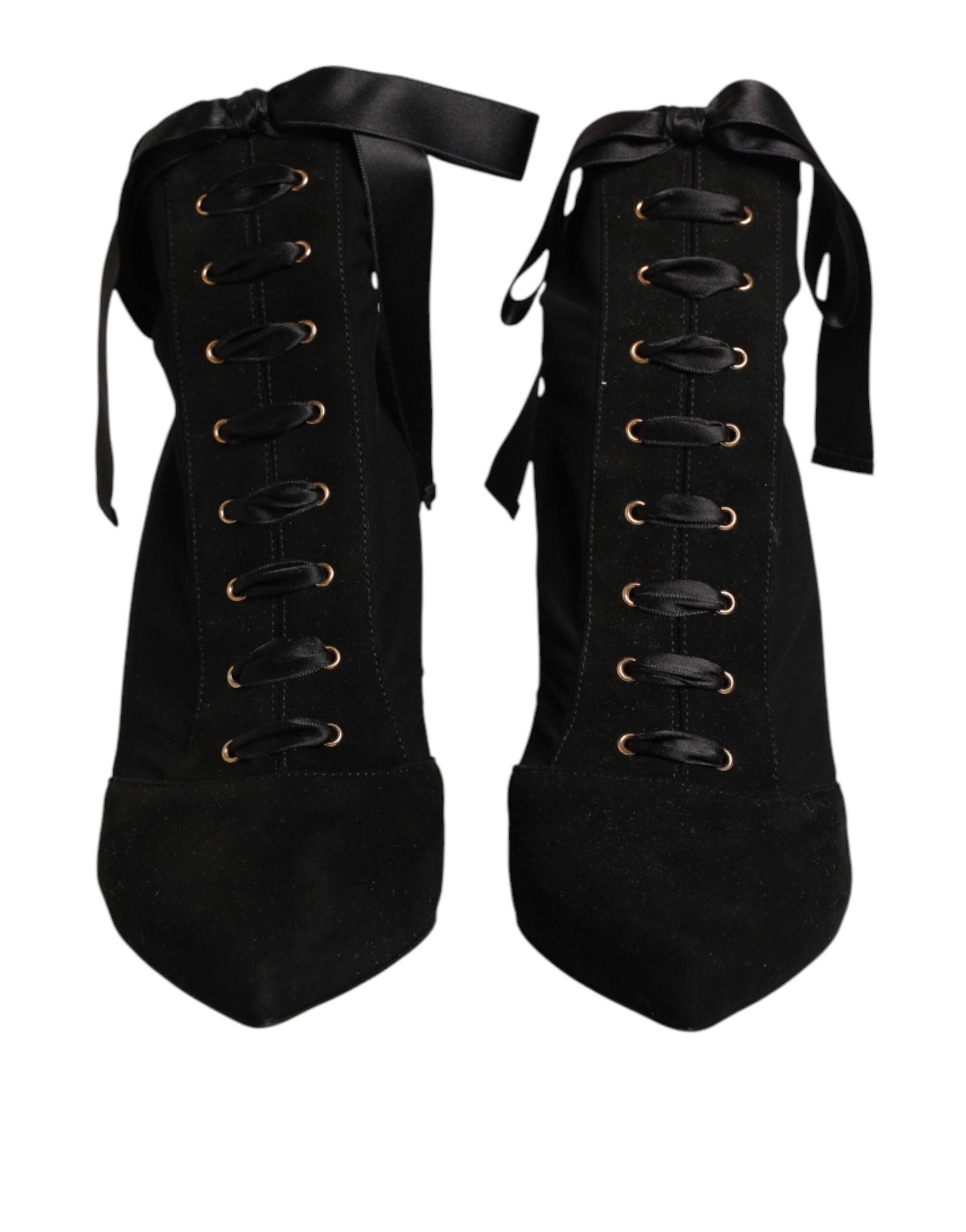Dolce & Gabbana Black Stiletto Heels Lace Up Boots Shoes