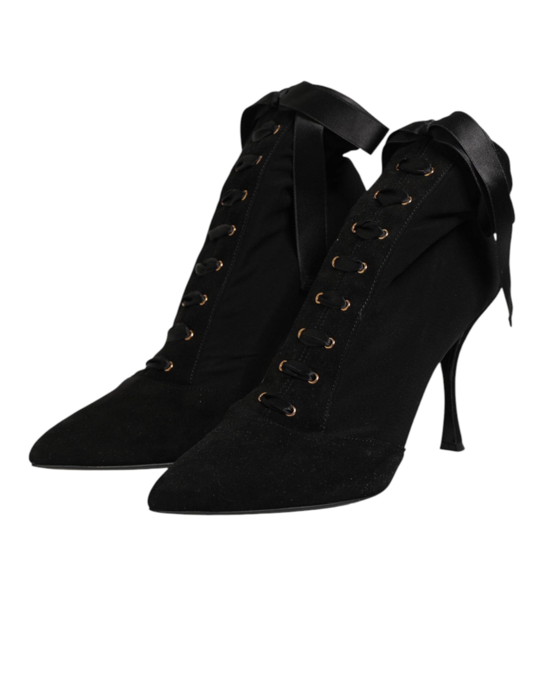 Dolce & Gabbana Black Stiletto Heels Lace Up Boots Shoes | Regal Royce