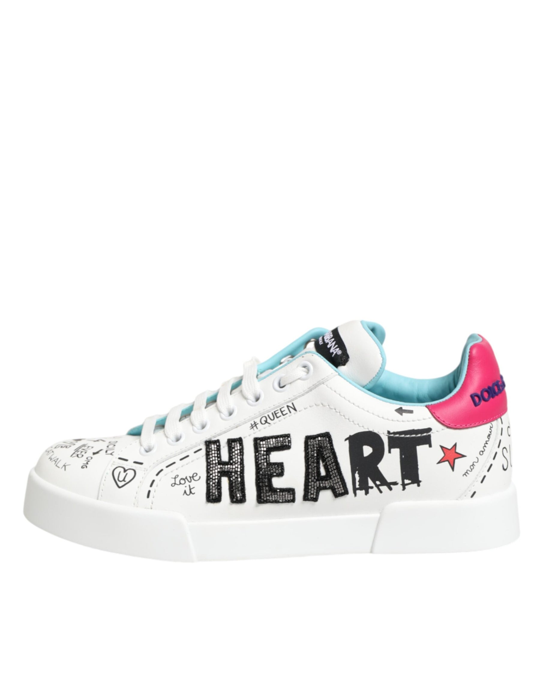 Dolce & Gabbana White Leather Graffiti Low Top Sneakers Shoes | Regal Royce