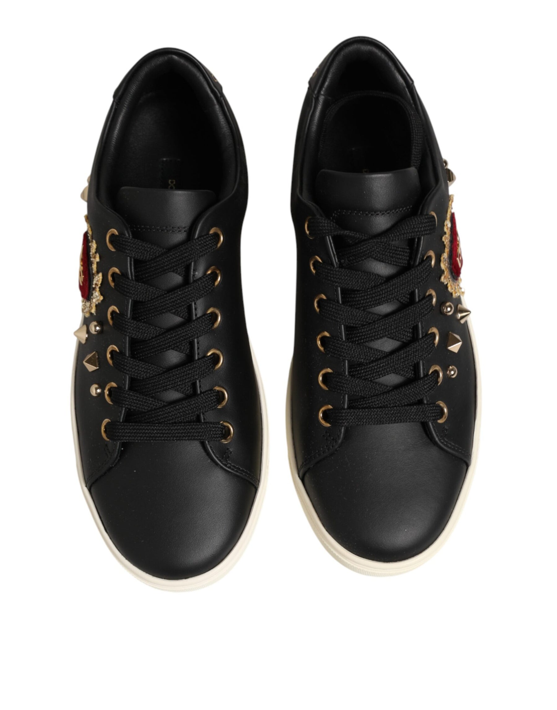 Dolce & Gabbana Black Leather Sacred Heart Sneakers Shoes | Regal Royce