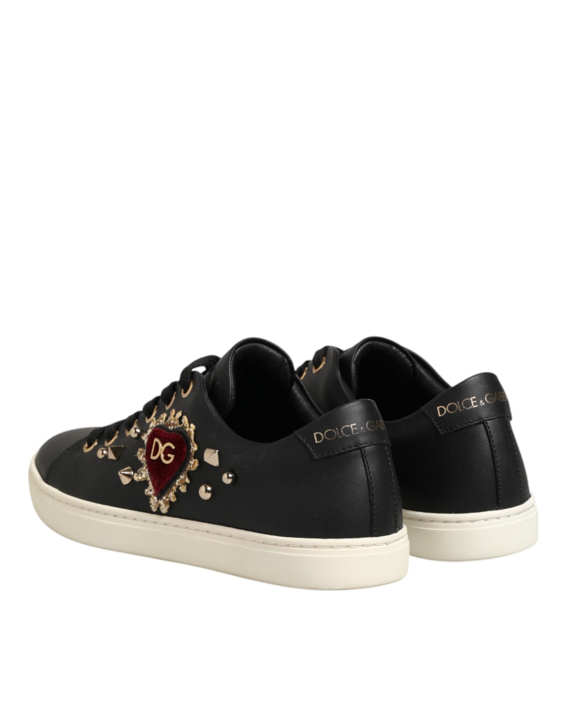 Dolce & Gabbana Black Leather Sacred Heart Sneakers Shoes | Regal Royce