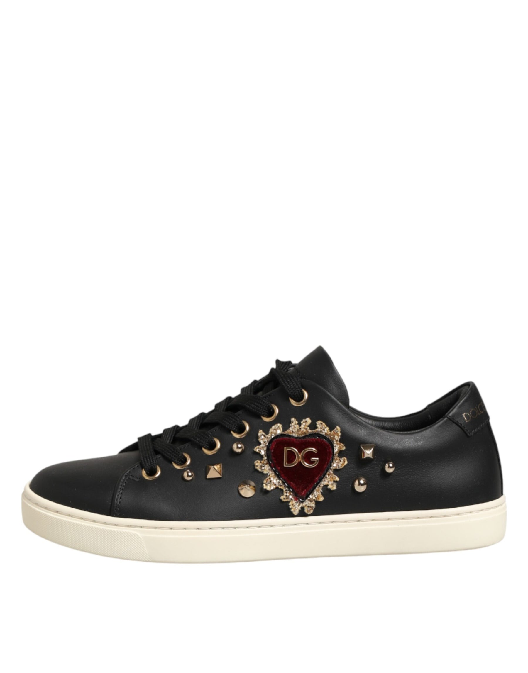 Dolce & Gabbana Black Leather Sacred Heart Sneakers Shoes | Regal Royce