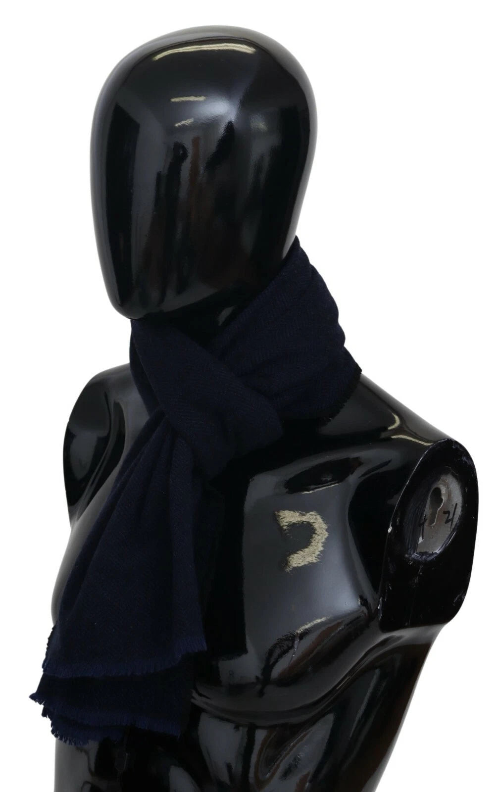 M Missoni Dark Blue Wool Unisex Neck Wrap Fringes Logo Scarf | Regal Royce