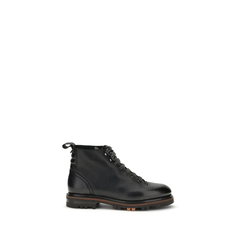 Santoni Black Calf Leather Bos Taurus Lace-Up Boots | Regal Royce