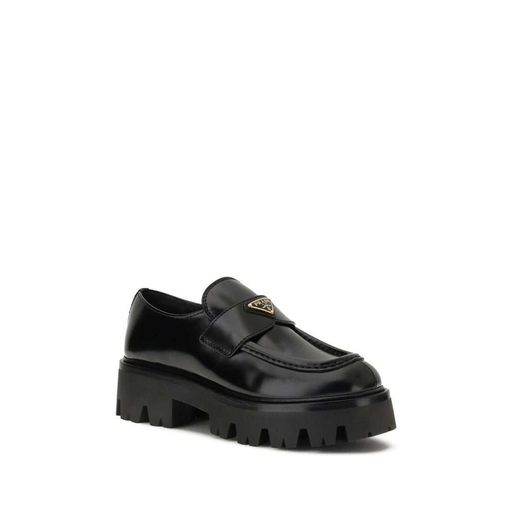 Prada Black Calf Leather Bos Taurus Platform Loafers | Regal Royce
