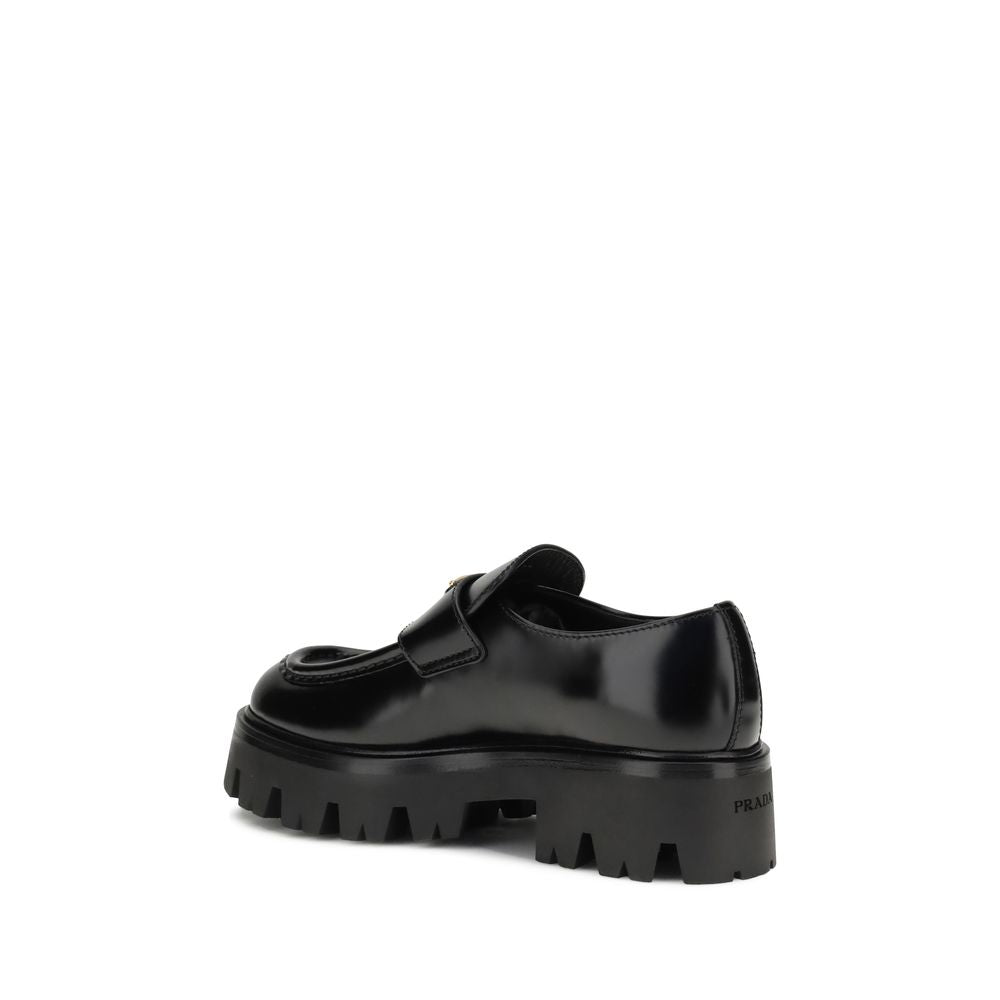 Prada Black Calf Leather Bos Taurus Platform Loafers | Regal Royce