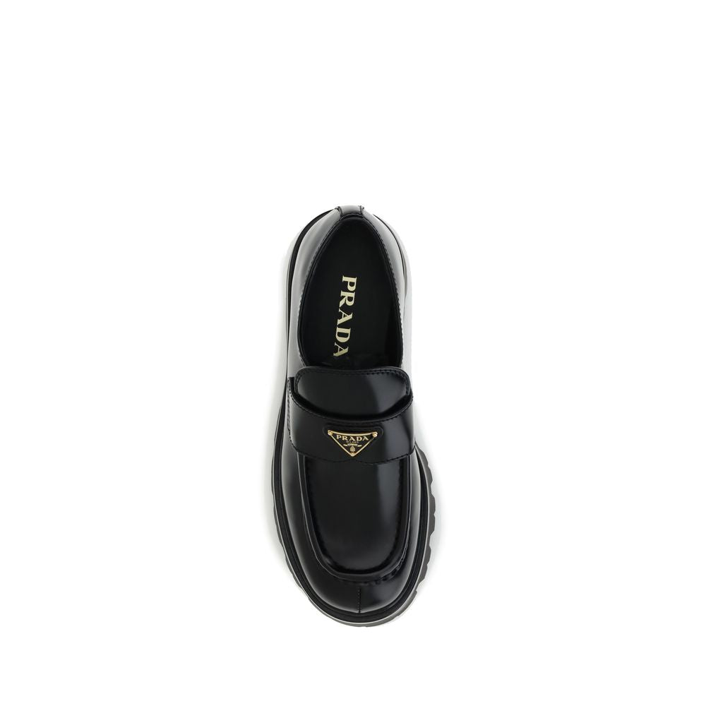 Prada Black Calf Leather Bos Taurus Platform Loafers | Regal Royce