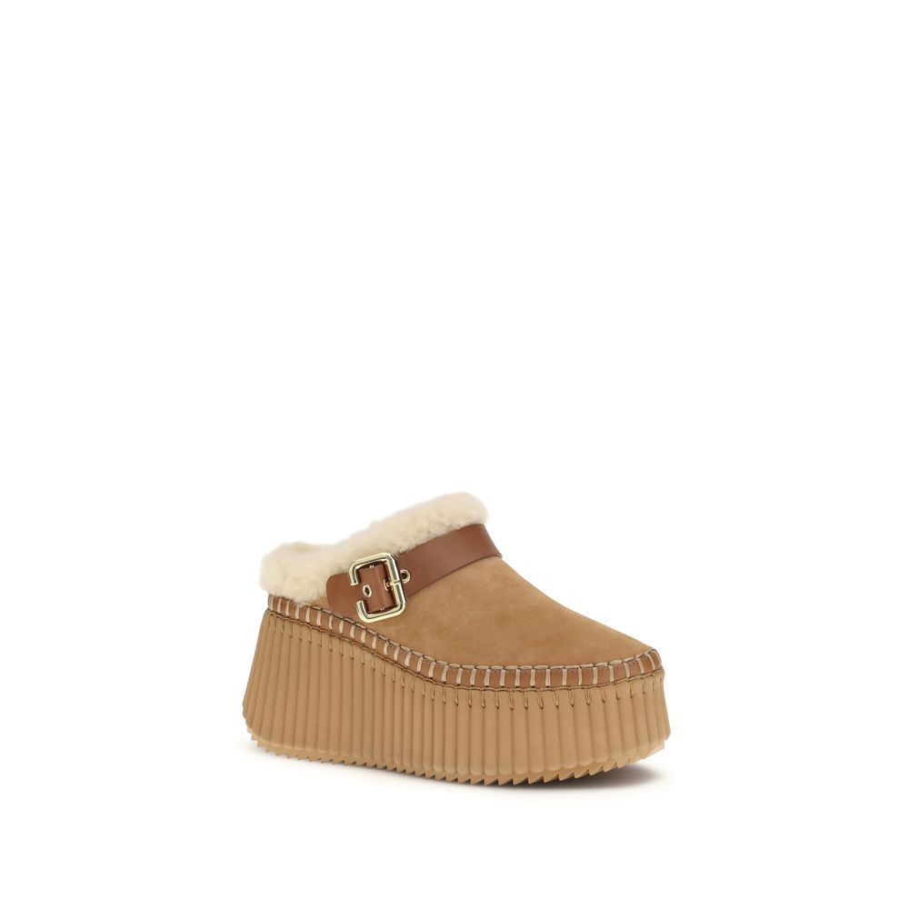 Chloé Brown Calf Leather Bos Taurus Mules