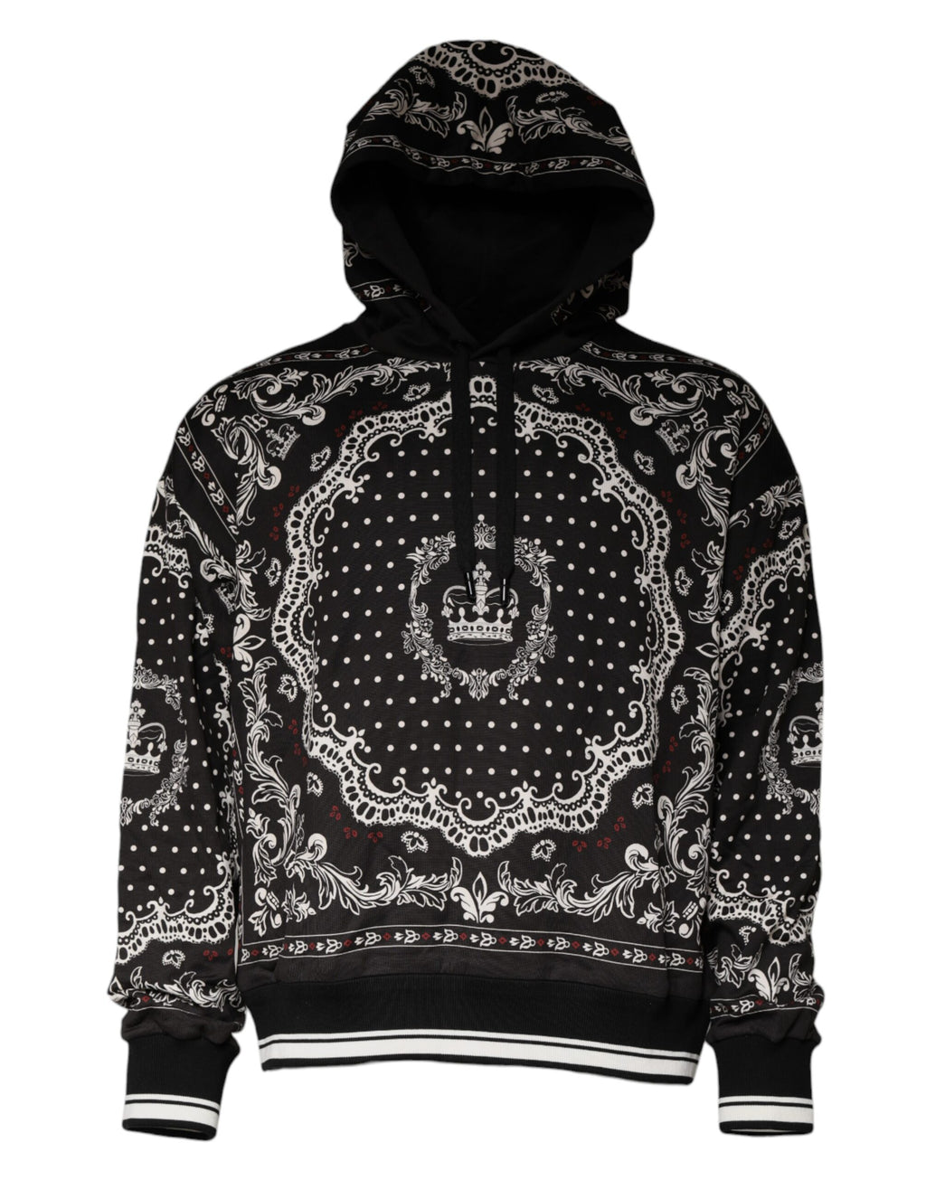 Dolce & Gabbana Black Bandana Print Crown Logo Cotton Hoodie Sweater