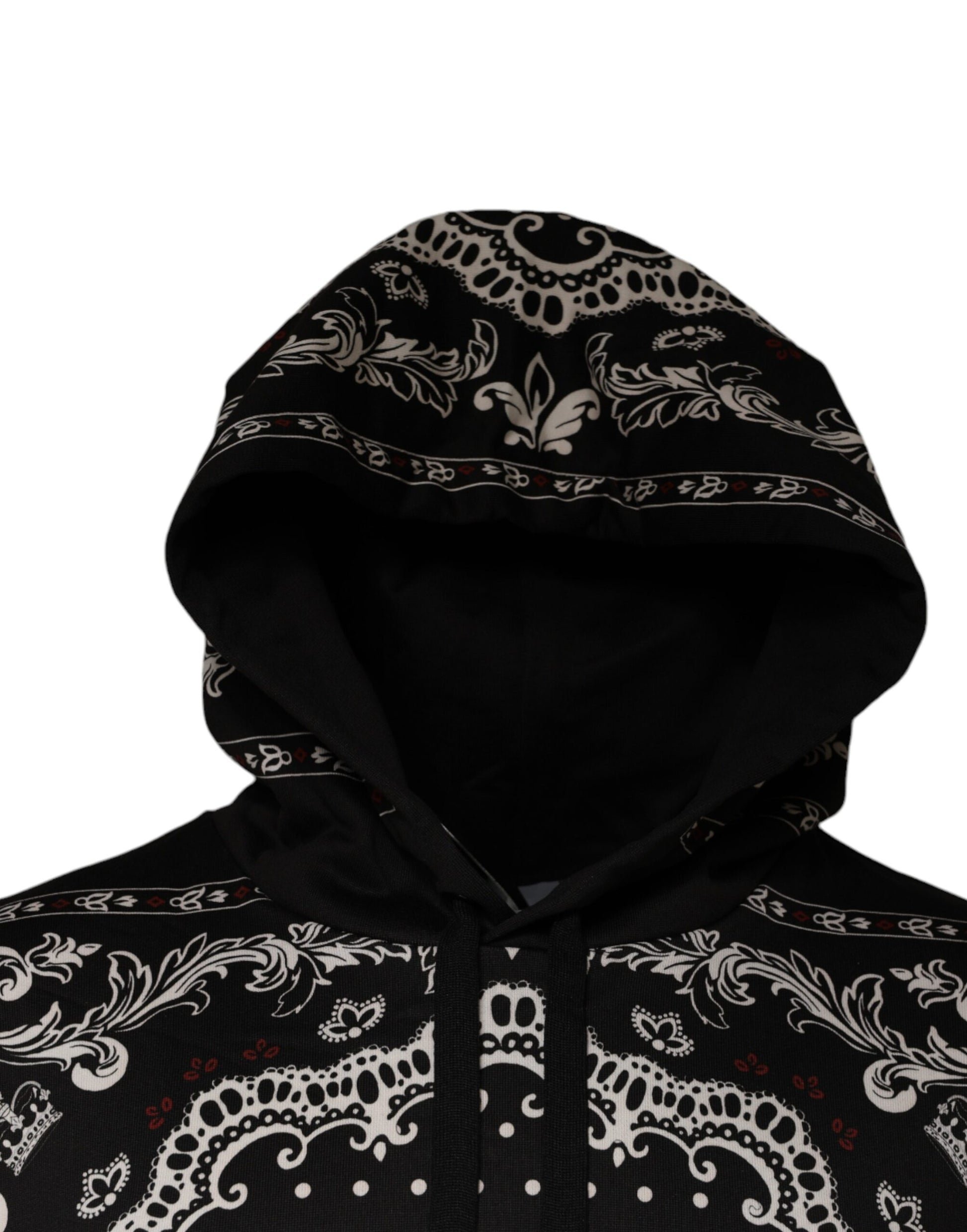 Dolce & Gabbana Black Bandana Print Crown Logo Cotton Hoodie Sweater